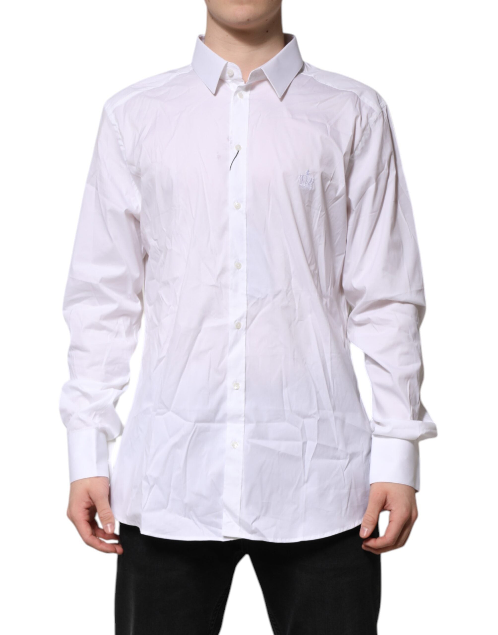 Dolce & Gabbana White Cotton GOLD Long Sleeves Formal Shirt