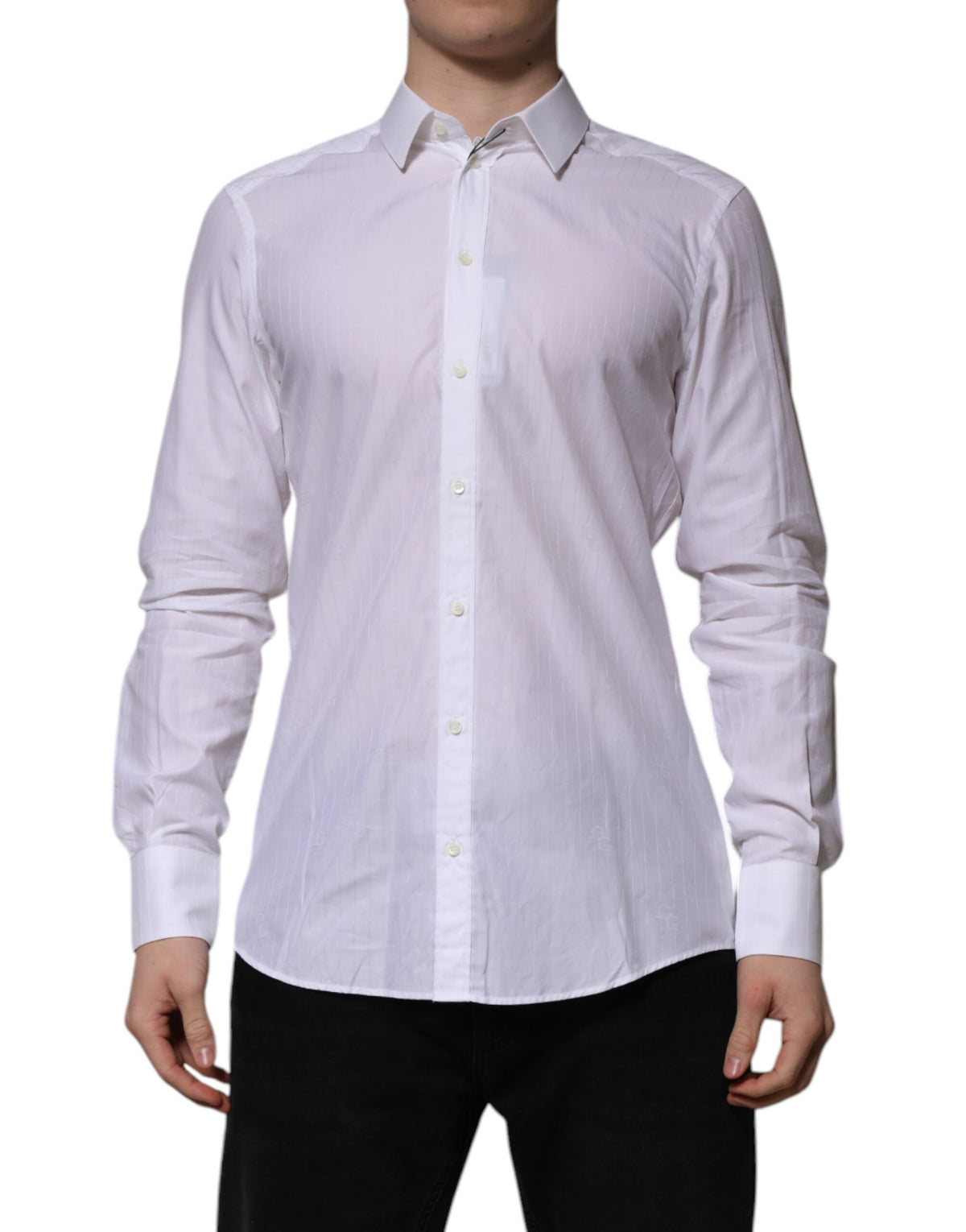 New Dolce & Gabbana White Cotton MARTINI Long Sleeve Formal Shirt