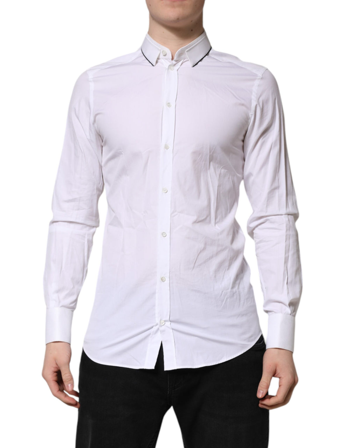 New Dolce & Gabbana White Cotton GOLD Long Sleeves Formal Shirt