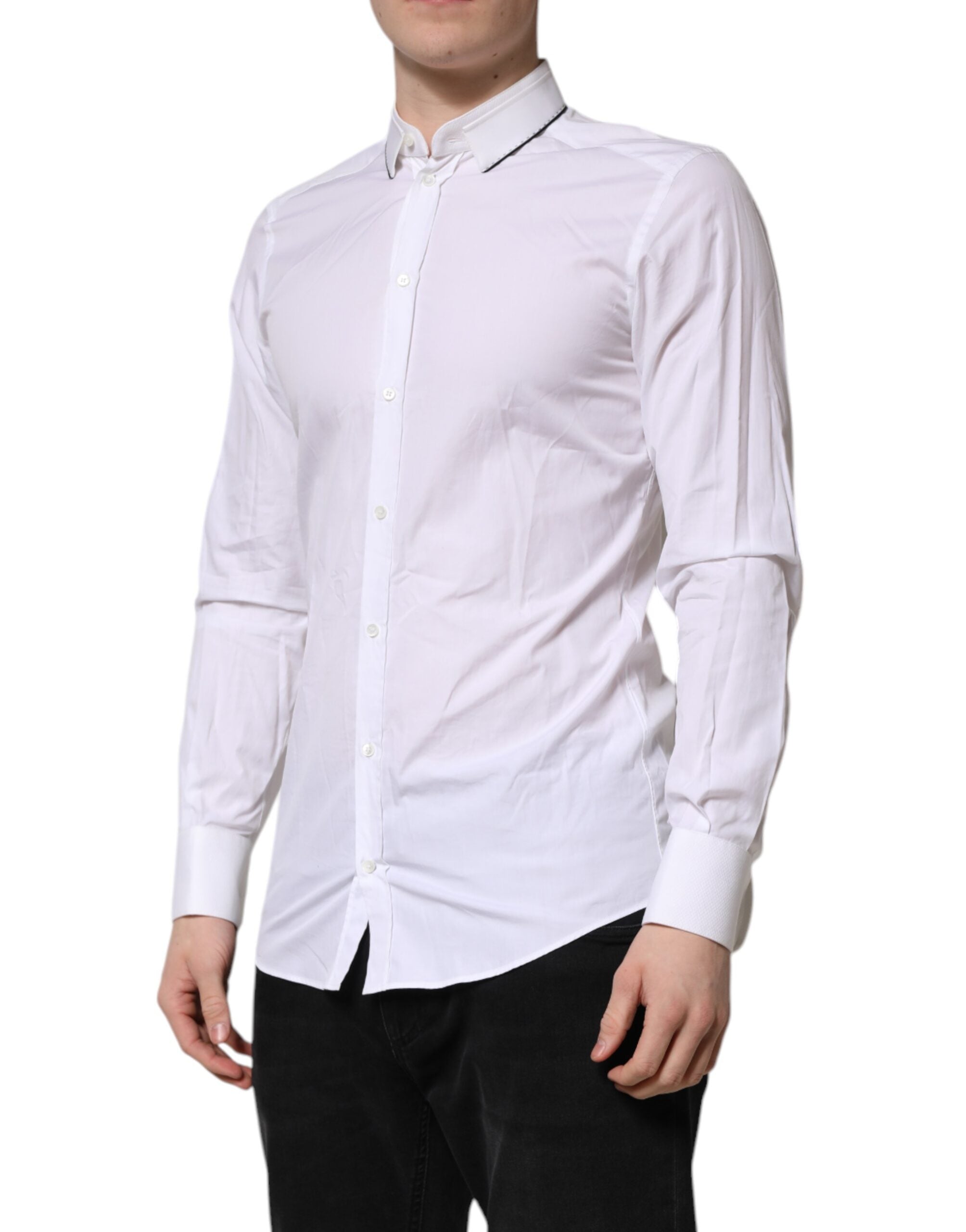 New Dolce & Gabbana White Cotton GOLD Long Sleeves Formal Shirt