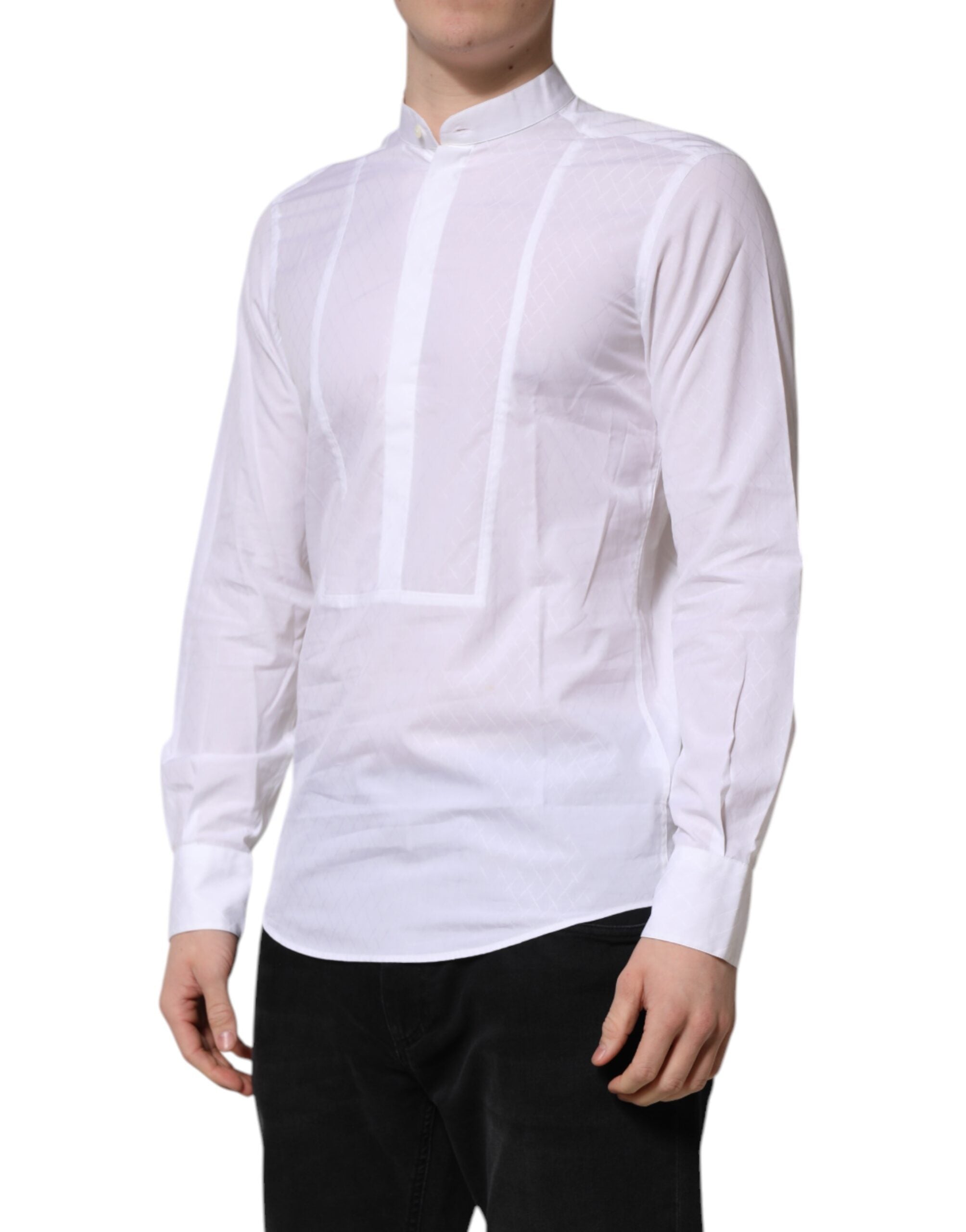 New Dolce & Gabbana White Cotton Slim Long Sleeves Formal Shirt