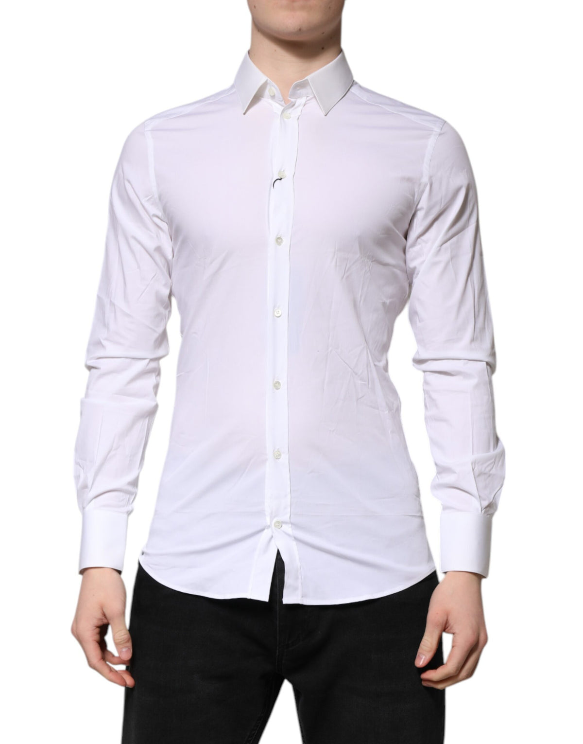 New Dolce & Gabbana White GOLD Long Sleeves Dress Formal Shirt