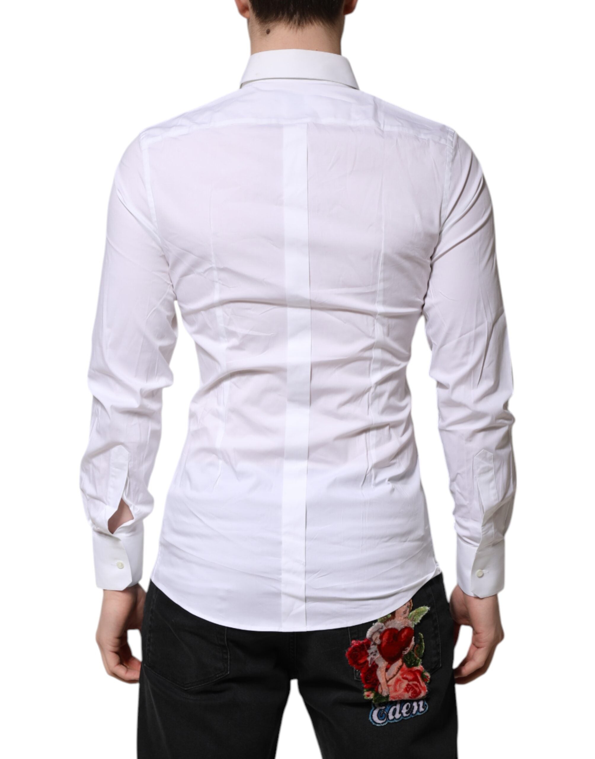 New Dolce & Gabbana White GOLD Long Sleeves Dress Formal Shirt