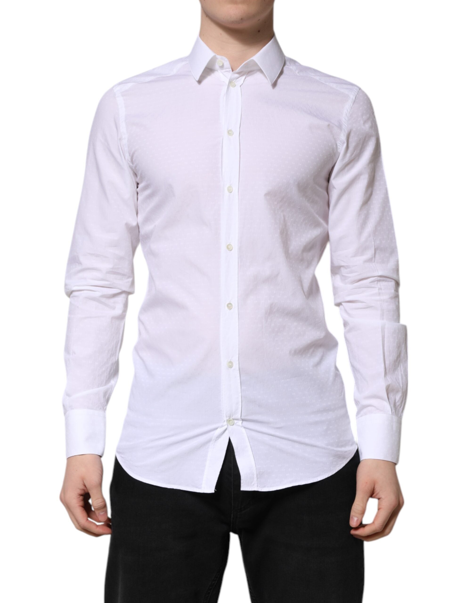 Dolce & Gabbana White GOLD Long Sleeve Dress Men Formal Shirt