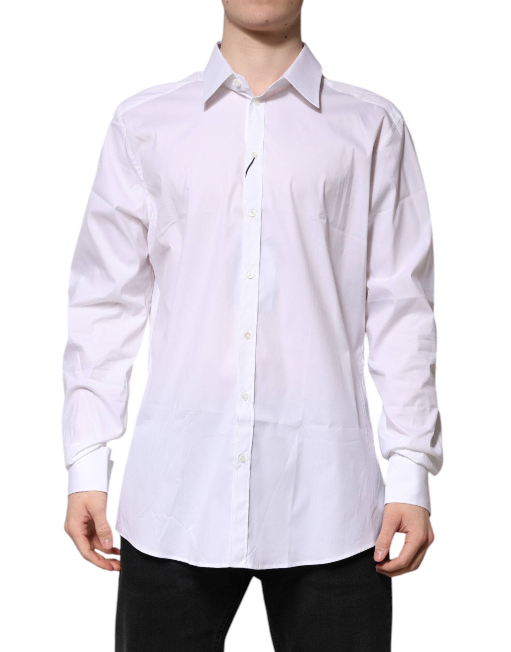 Dolce & Gabbana White GOLD Long Sleeve Dress Men Formal Shirt