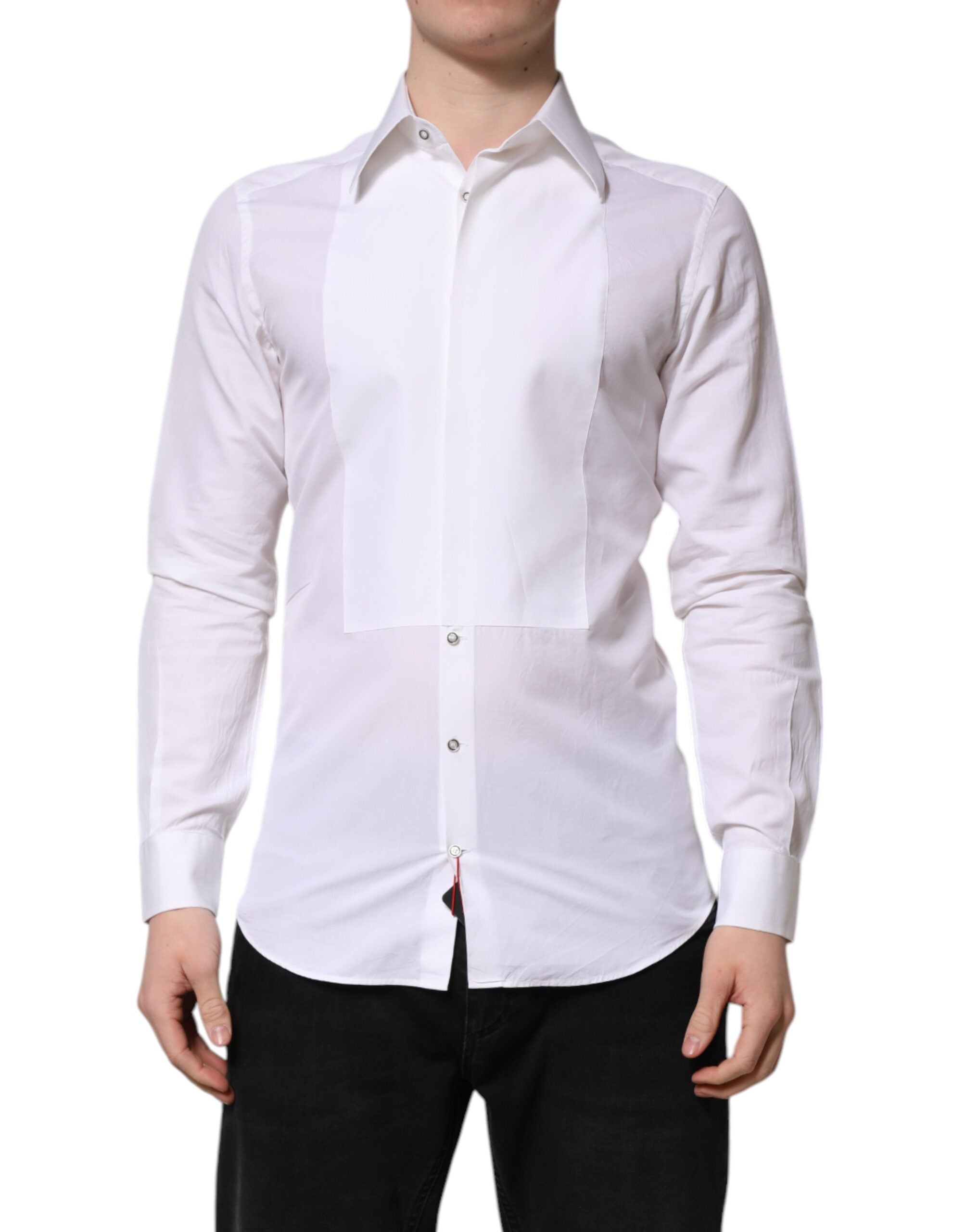 Dolce & Gabbana White GOLD Cotton Poplin Dress Formal Shirt