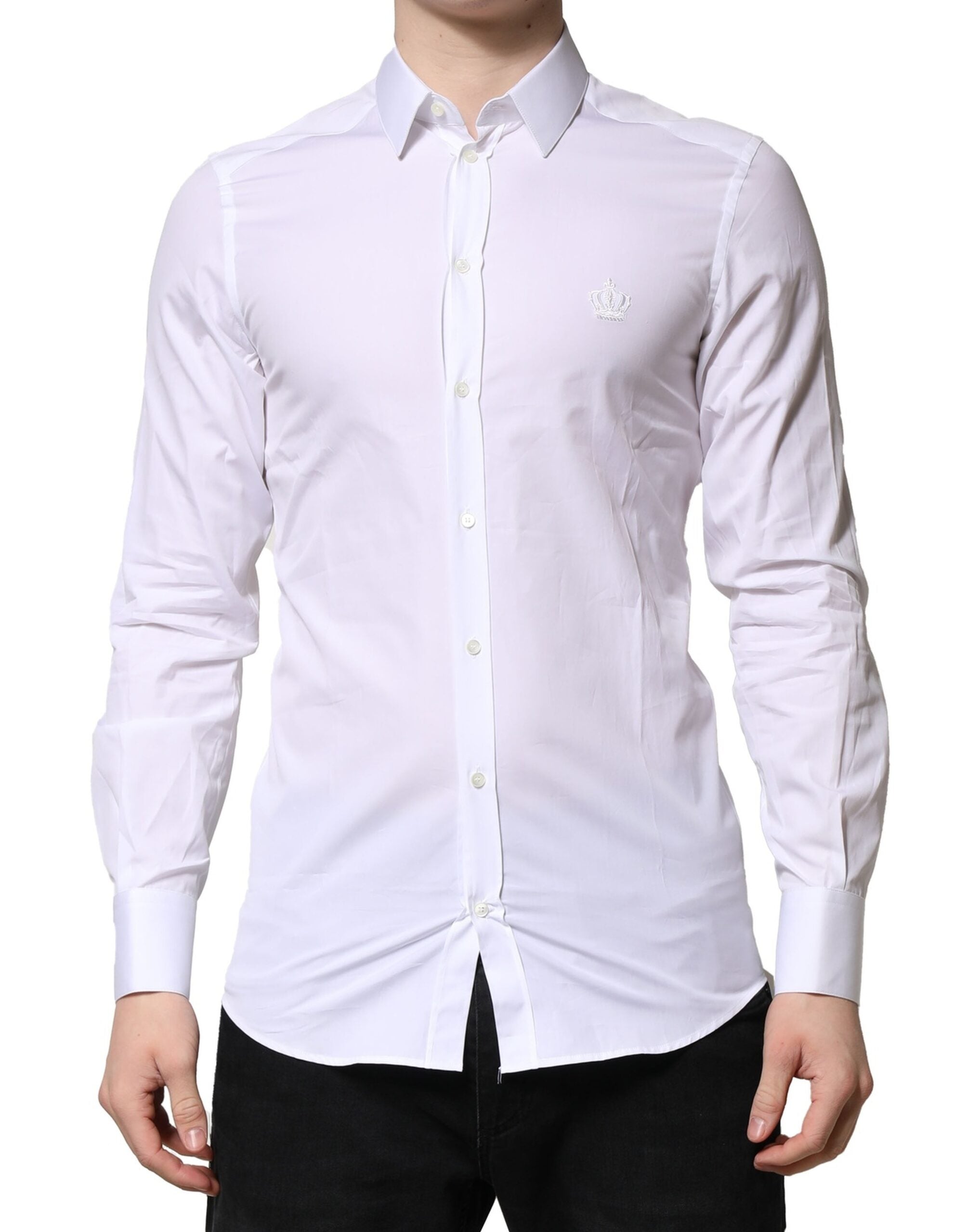 Dolce & Gabbana White GOLD Cotton Long Sleeves Men Formal Shirt