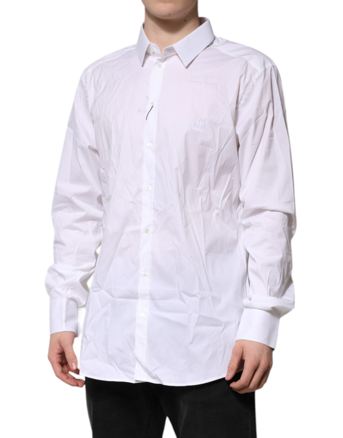 Dolce & Gabbana White GOLD Cotton Men Dress Formal Shirt