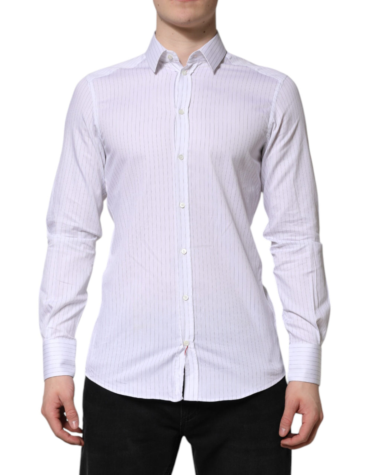 New Dolce & Gabbana White Stripes Cotton Long Sleeve Formal Shirt