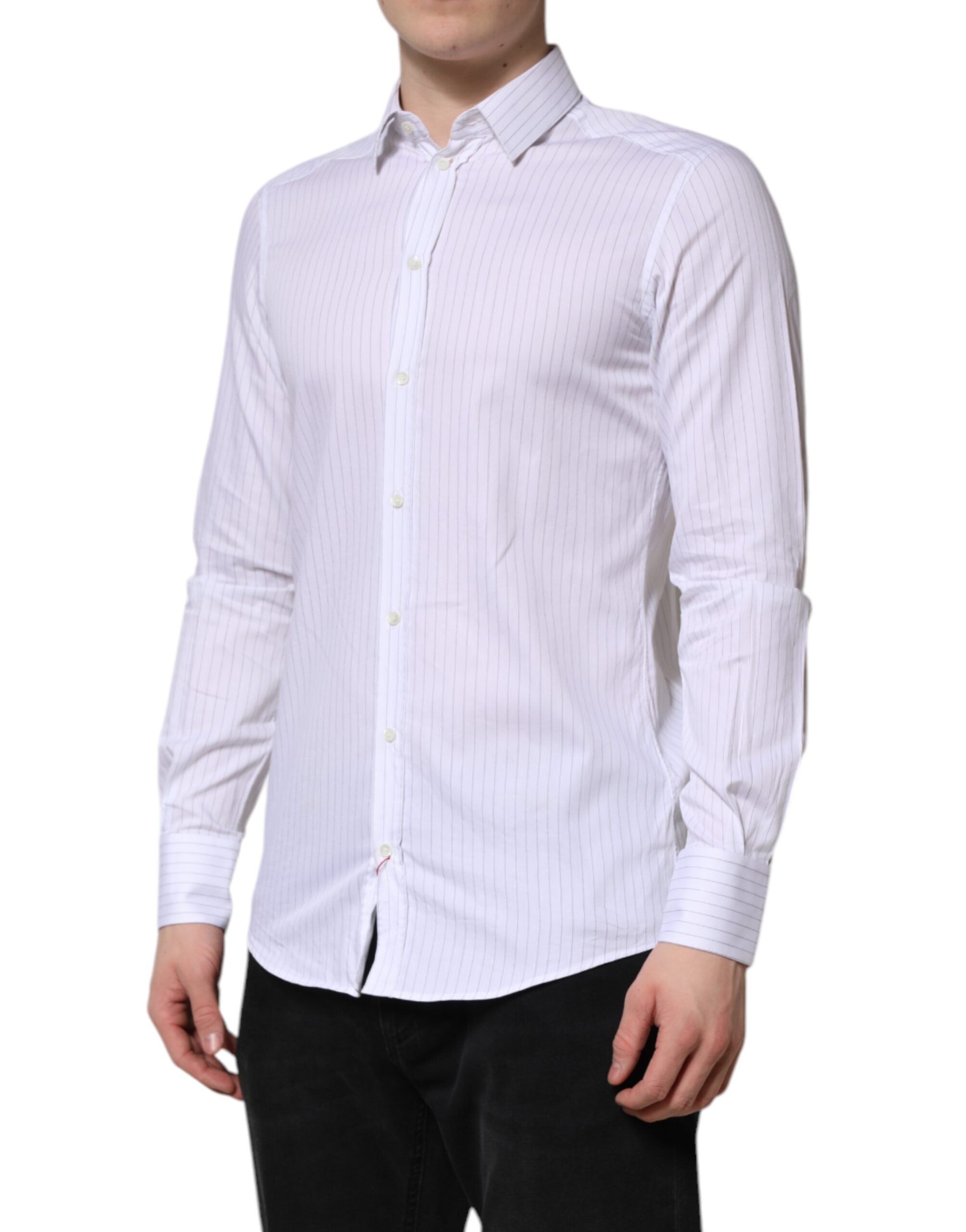 New Dolce & Gabbana White Stripes Cotton Long Sleeve Formal Shirt