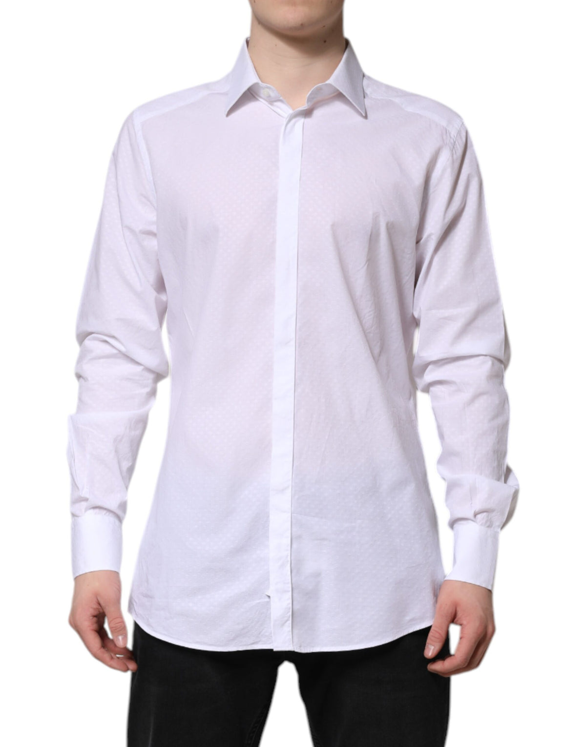 New Dolce & Gabbana White GOLD Cotton Long Sleeves Formal Shirt