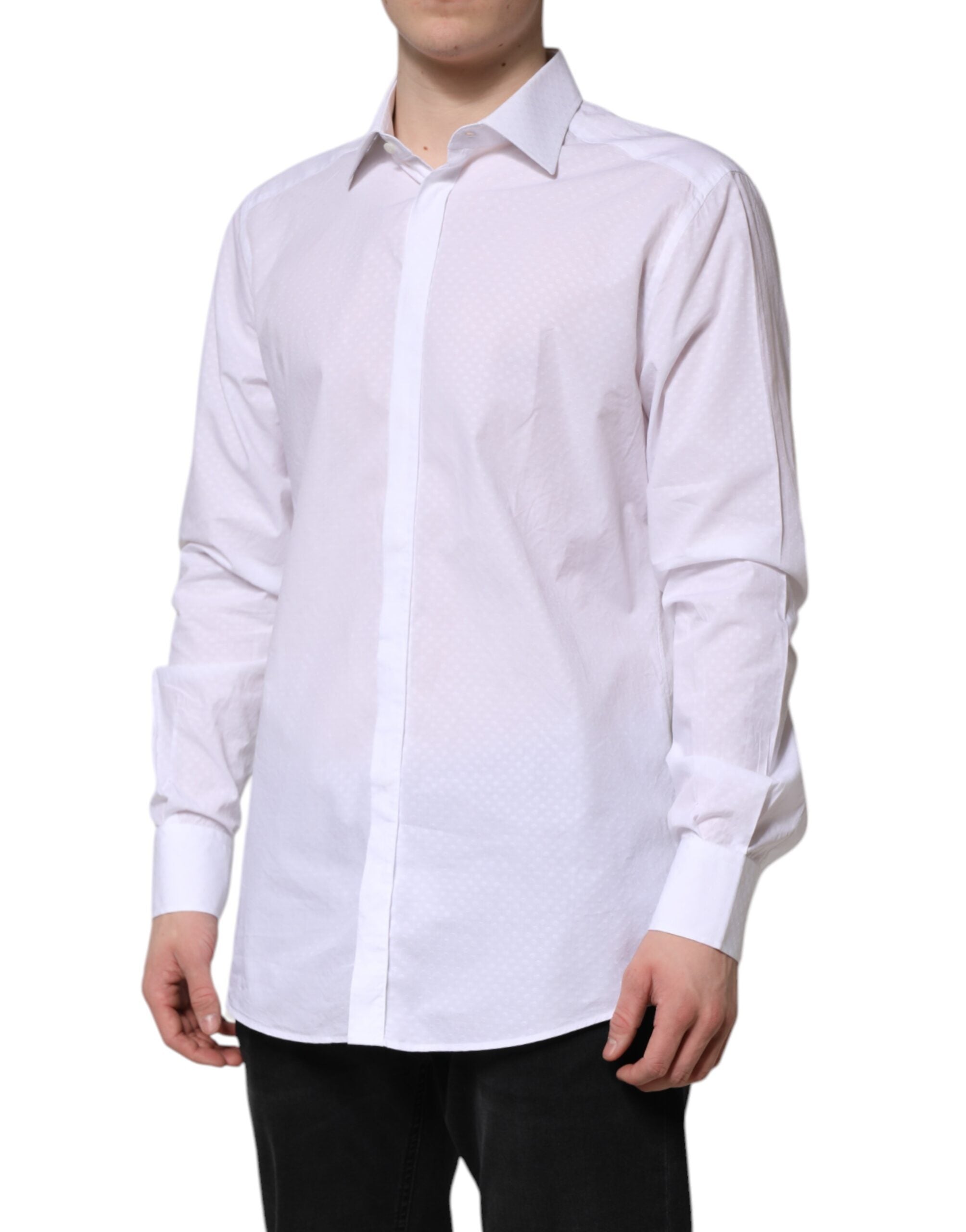 New Dolce & Gabbana White GOLD Cotton Long Sleeves Formal Shirt