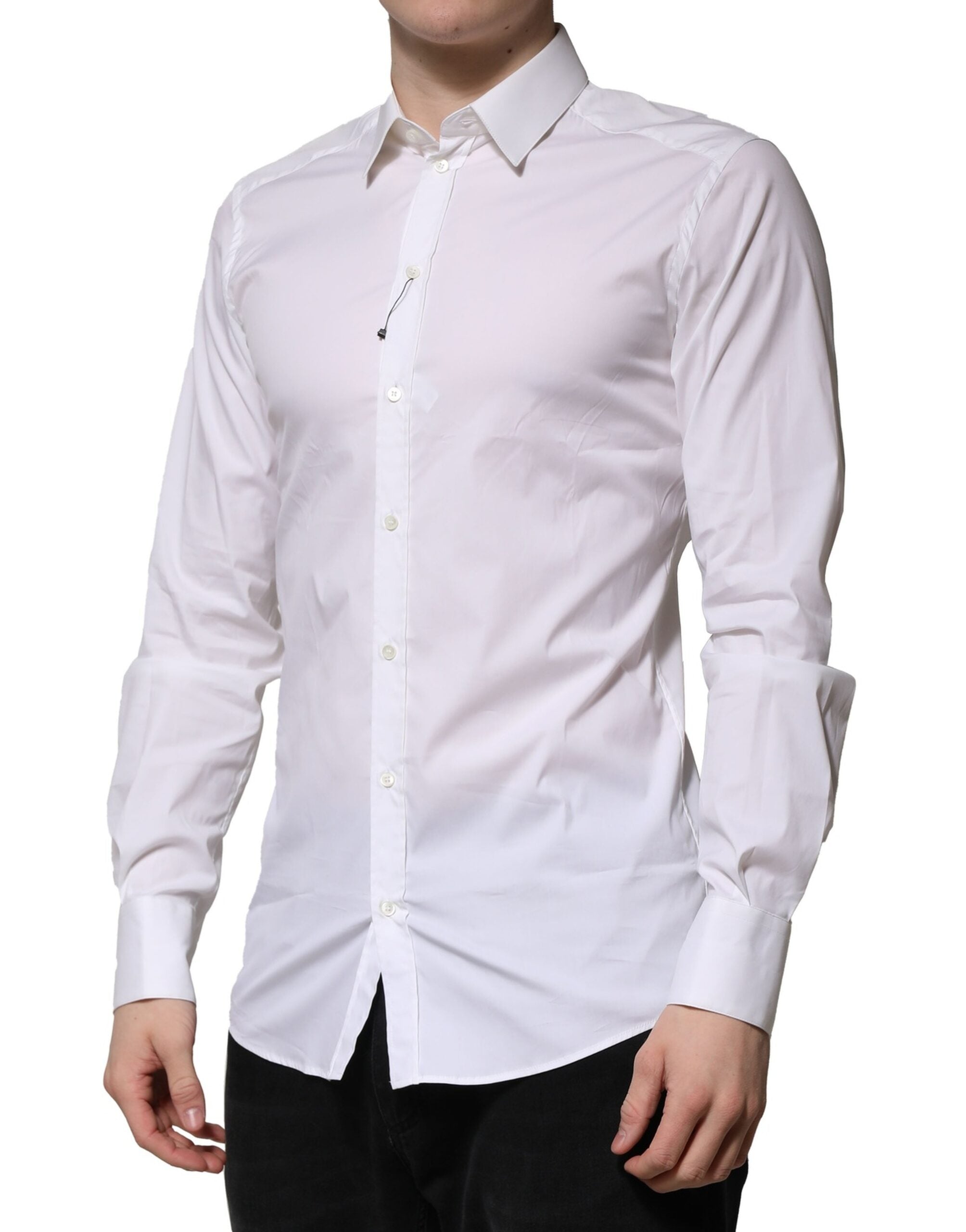 New Dolce & Gabbana White Cotton Long Sleeves GOLD Formal Shirt