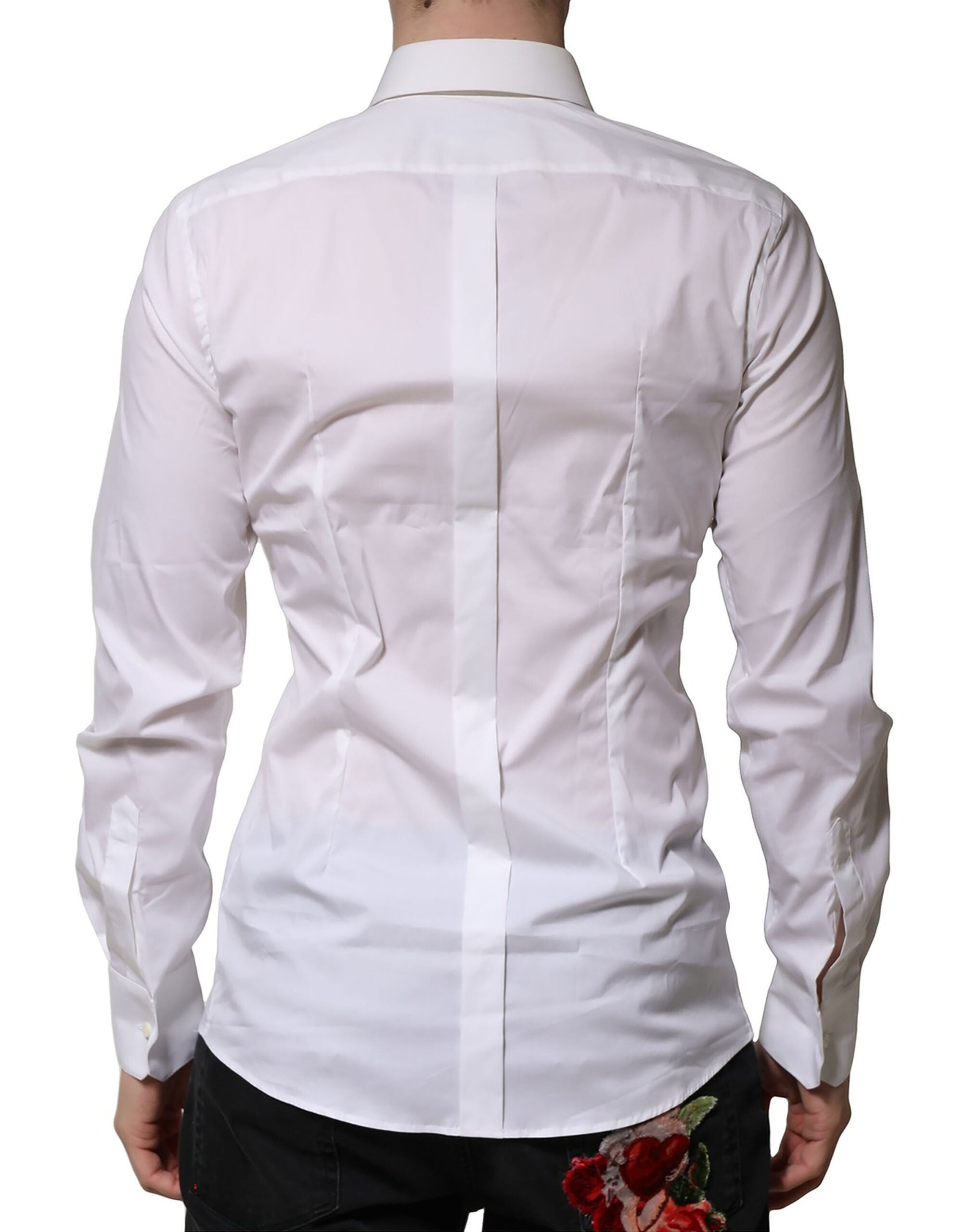 New Dolce & Gabbana White Cotton Long Sleeves GOLD Formal Shirt