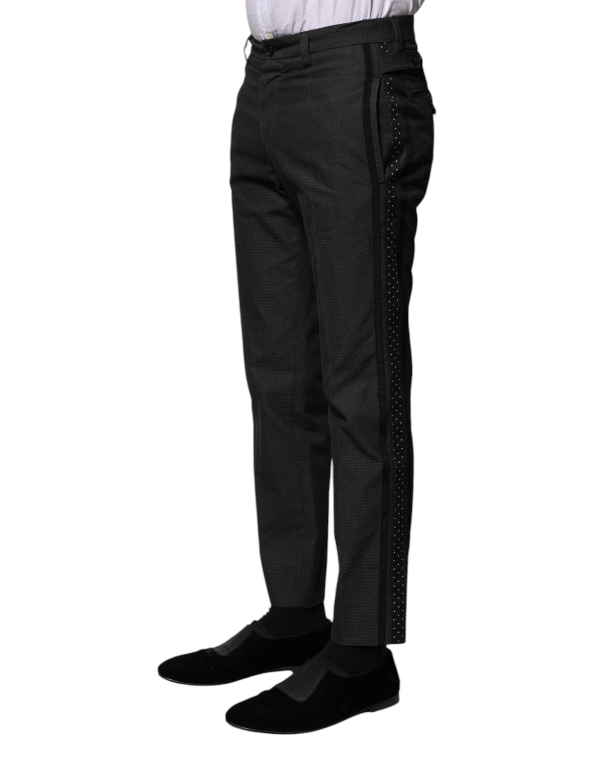 New Dolce & Gabbana Gray Cotton Patterned Formal Pants