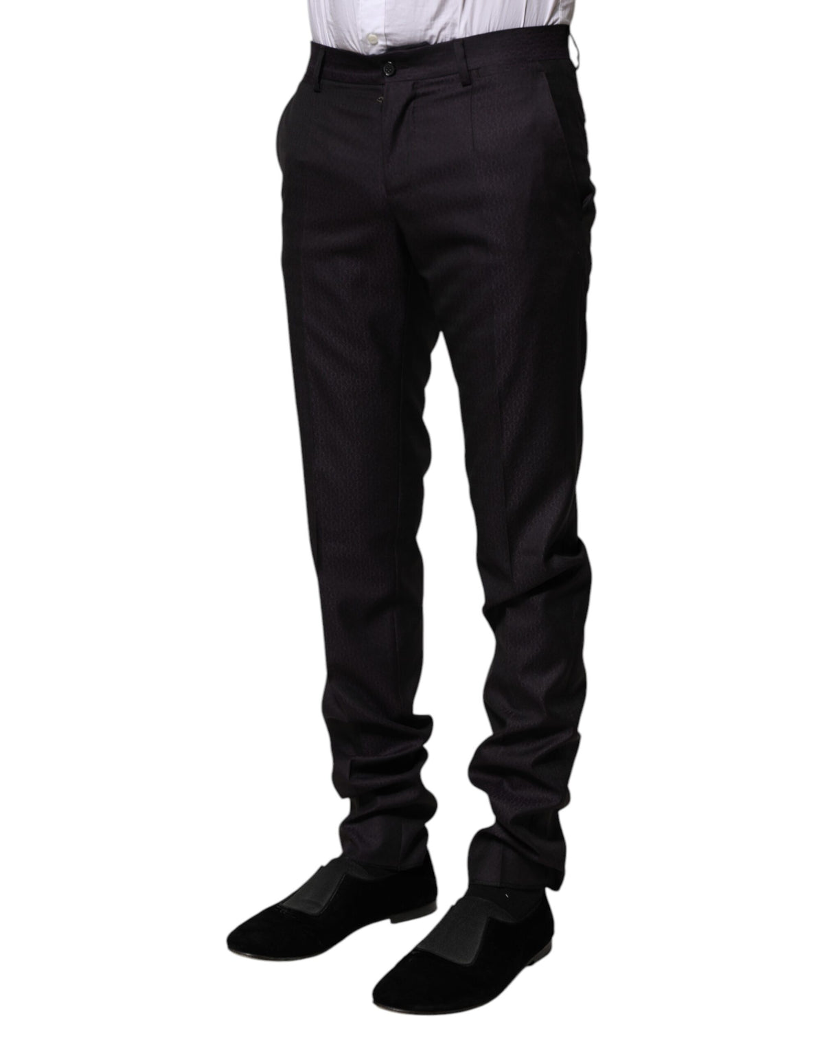 New Dolce & Gabbana Black Wool Patterned Formal Pants