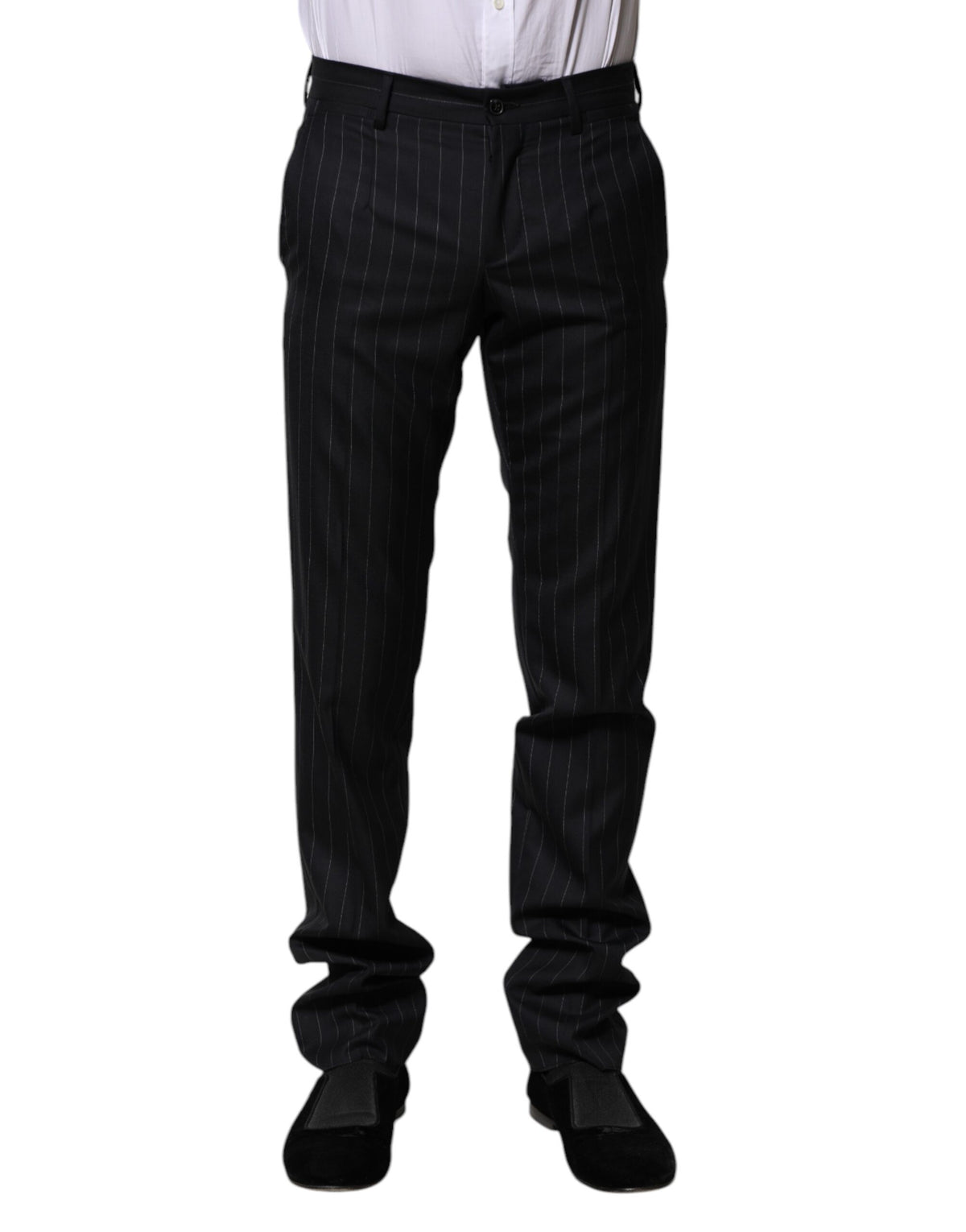 New Dolce & Gabbana Black Wool Striped Formal Pants