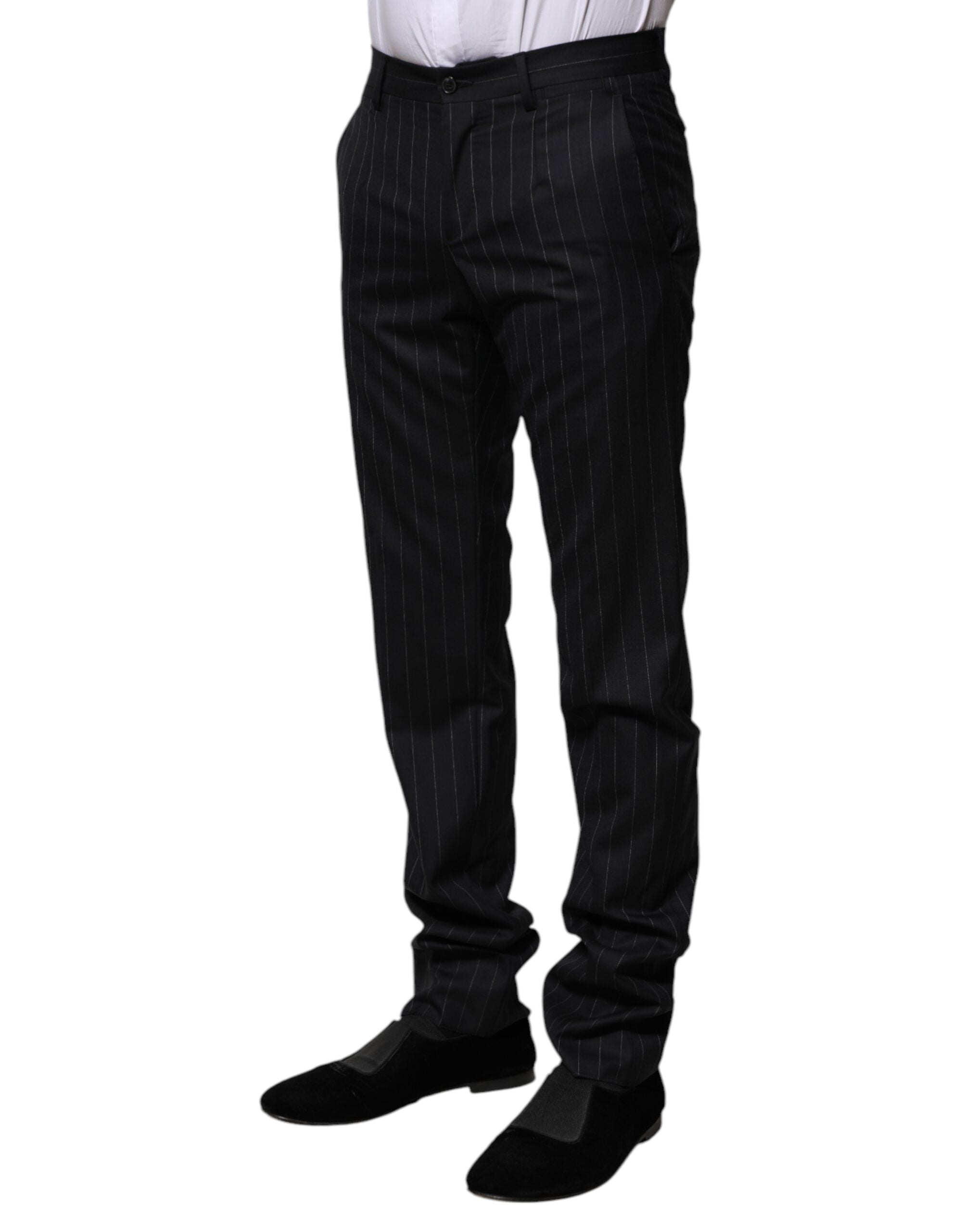 New Dolce & Gabbana Black Wool Striped Formal Pants