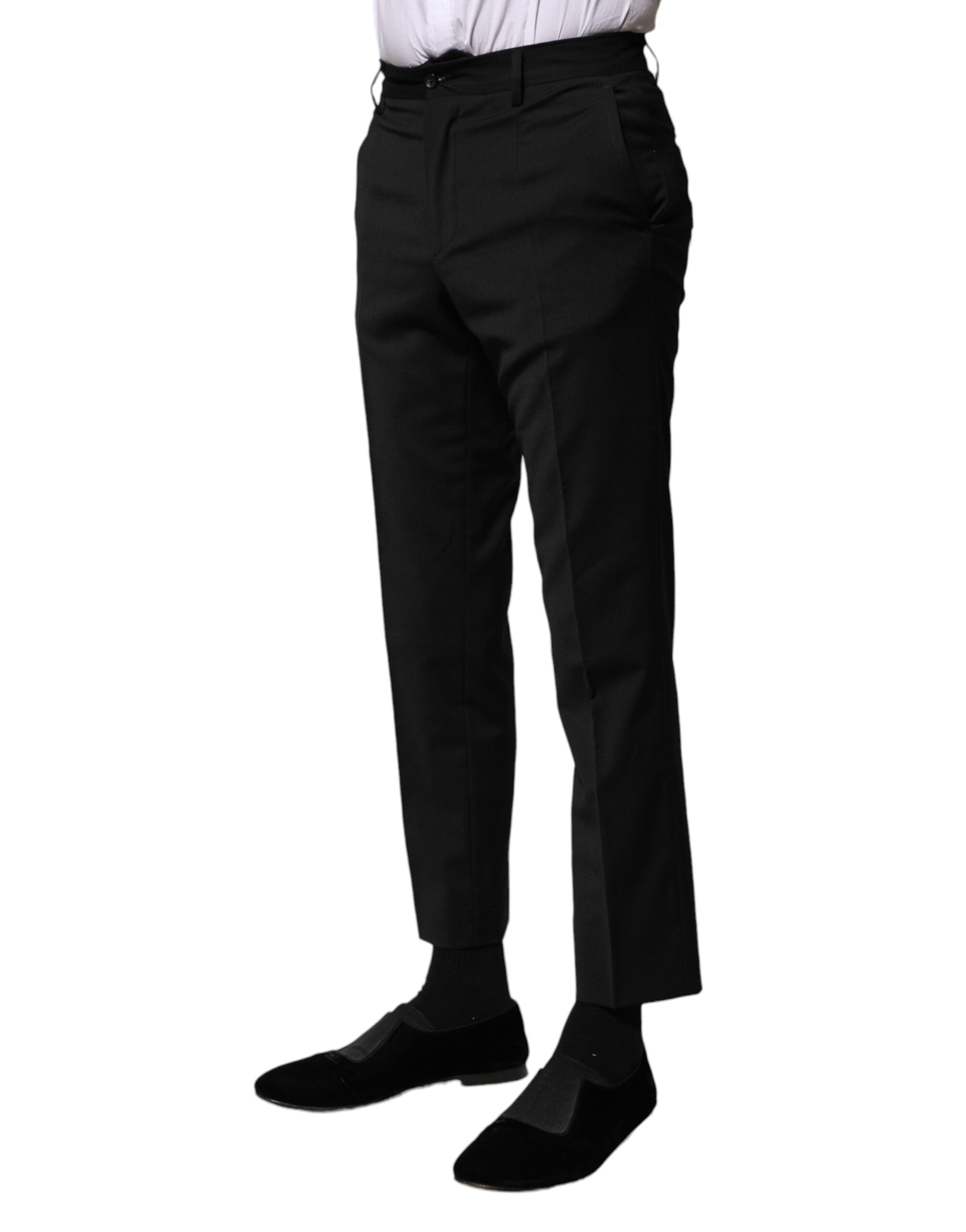 New Dolce & Gabbana Black Wool Formal Men Cropped Pants