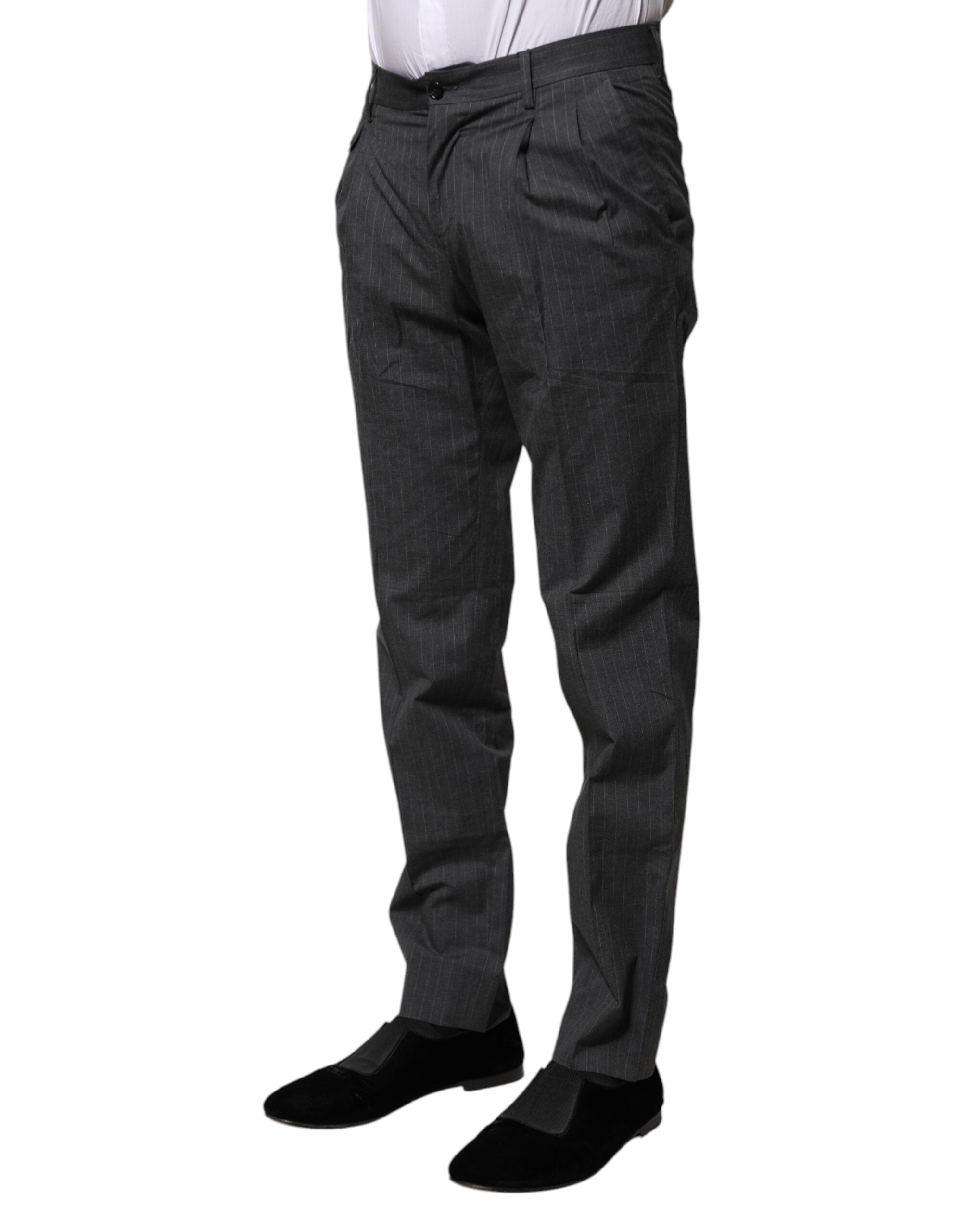 New Dolce & Gabbana Gray Striped Cotton Formal Pants