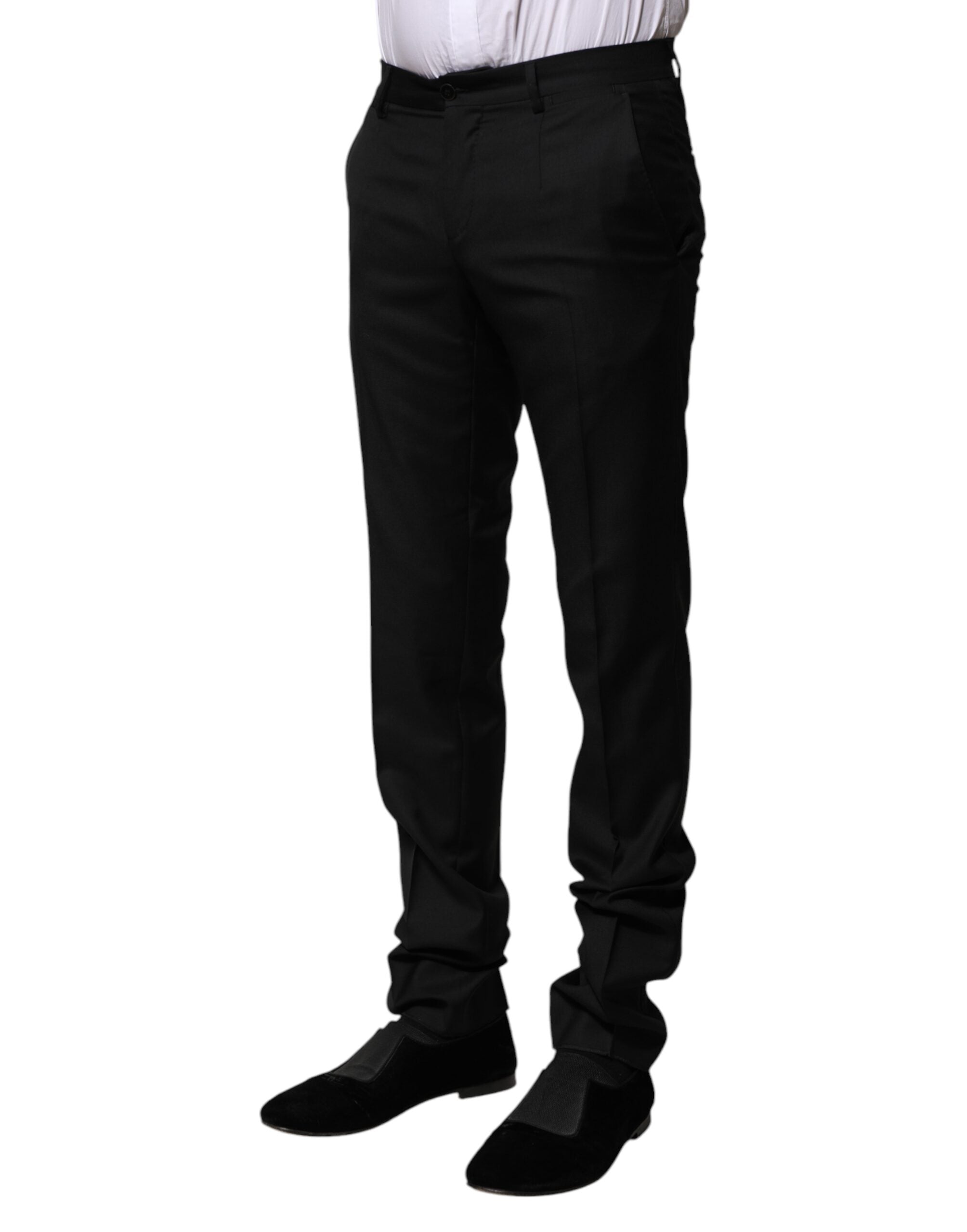 New Dolce & Gabbana Black Wool Formal Men Slim Pants