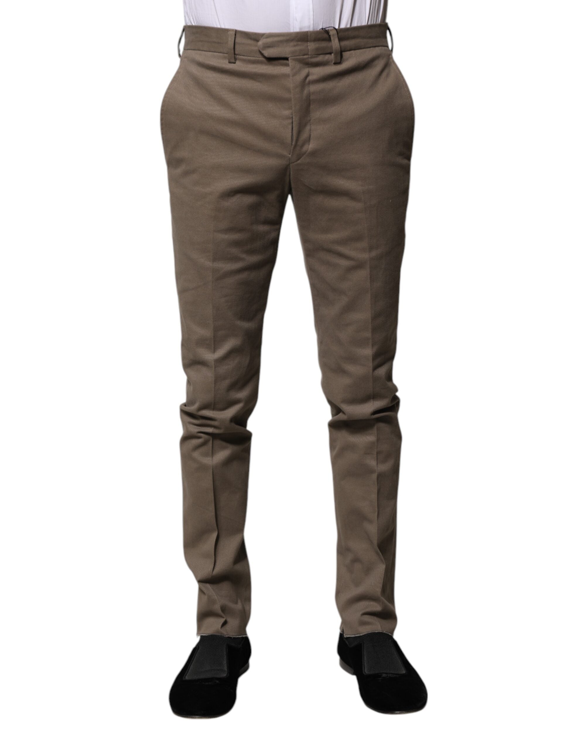 New BENCIVENGA Brown Cotton Tapered Formal Dress Pants