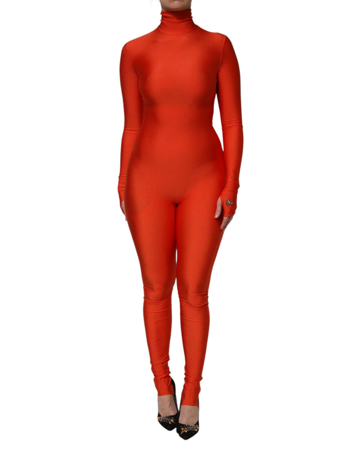 New Dolce & Gabbana Red Nylon Turtleneck Bodycon Jumpsuit Dress