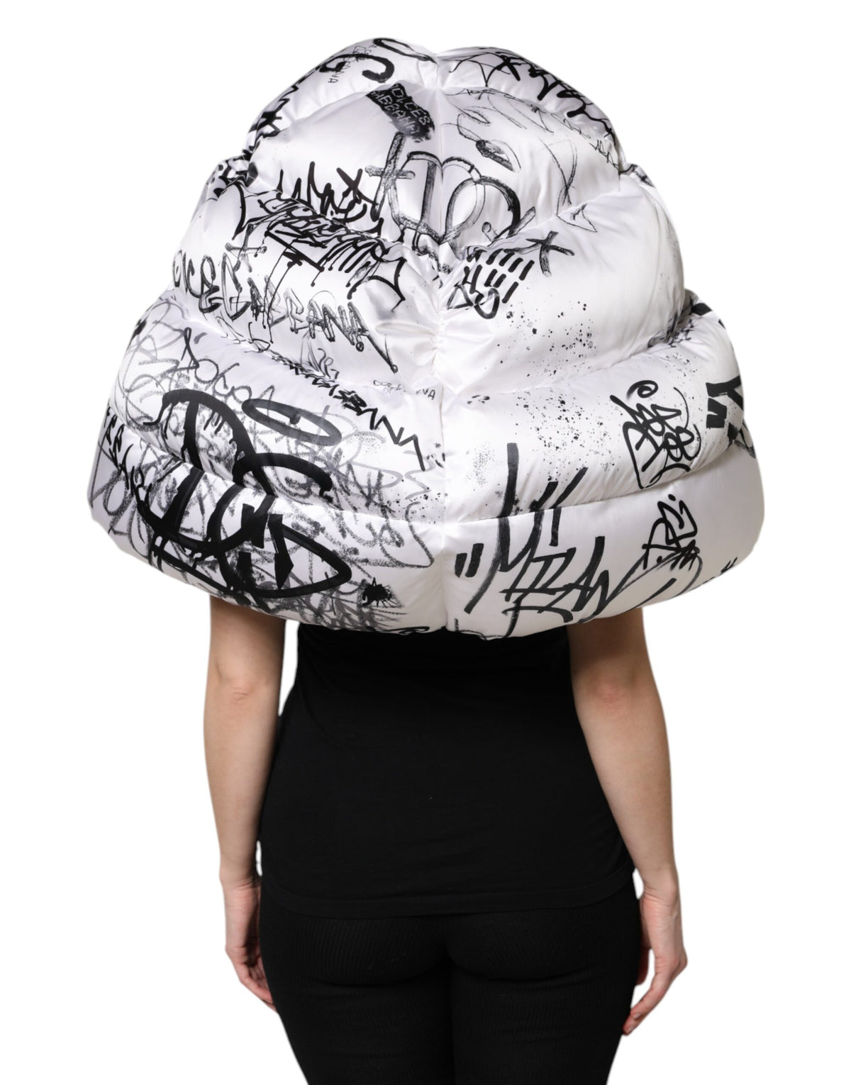 New Dolce & Gabbana White Printed Hood Quilted Hat