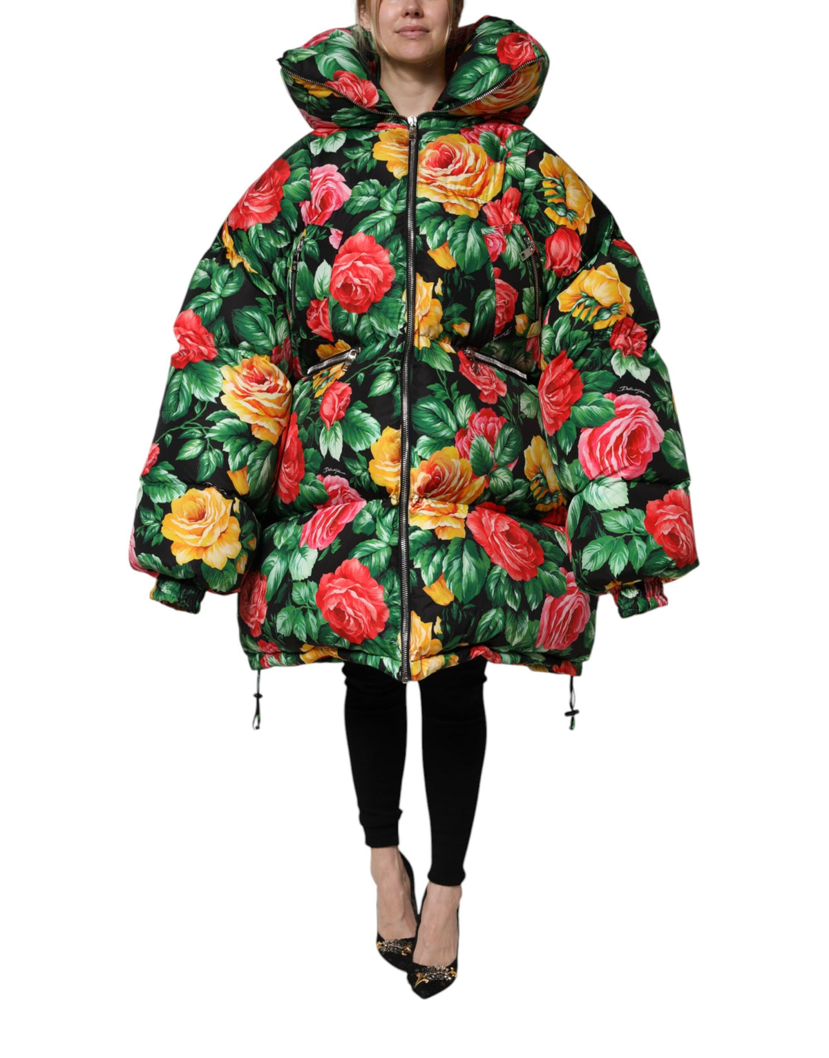 New Dolce & Gabbana Floral Puffer Hooded Jacket