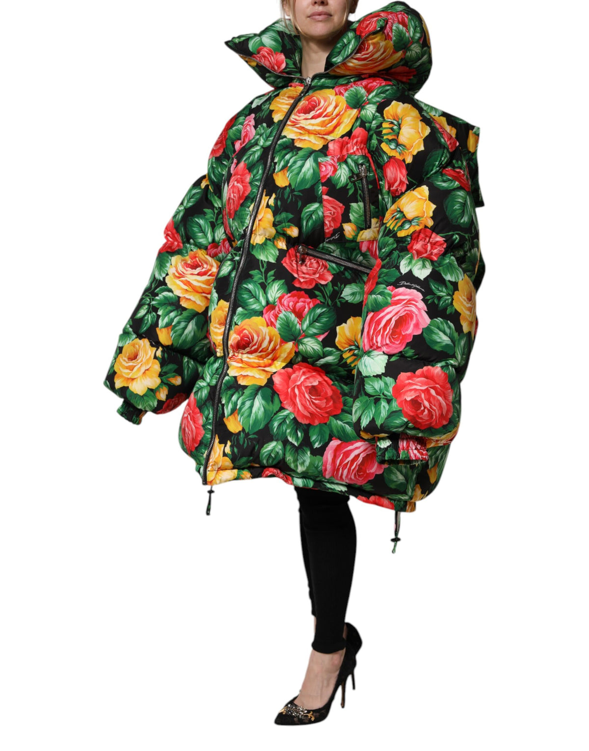 New Dolce & Gabbana Floral Puffer Hooded Jacket