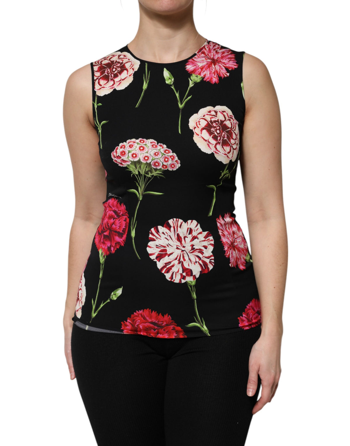 New Dolce & Gabbana Black Floral Print Sleeveless Tank Blouse Top