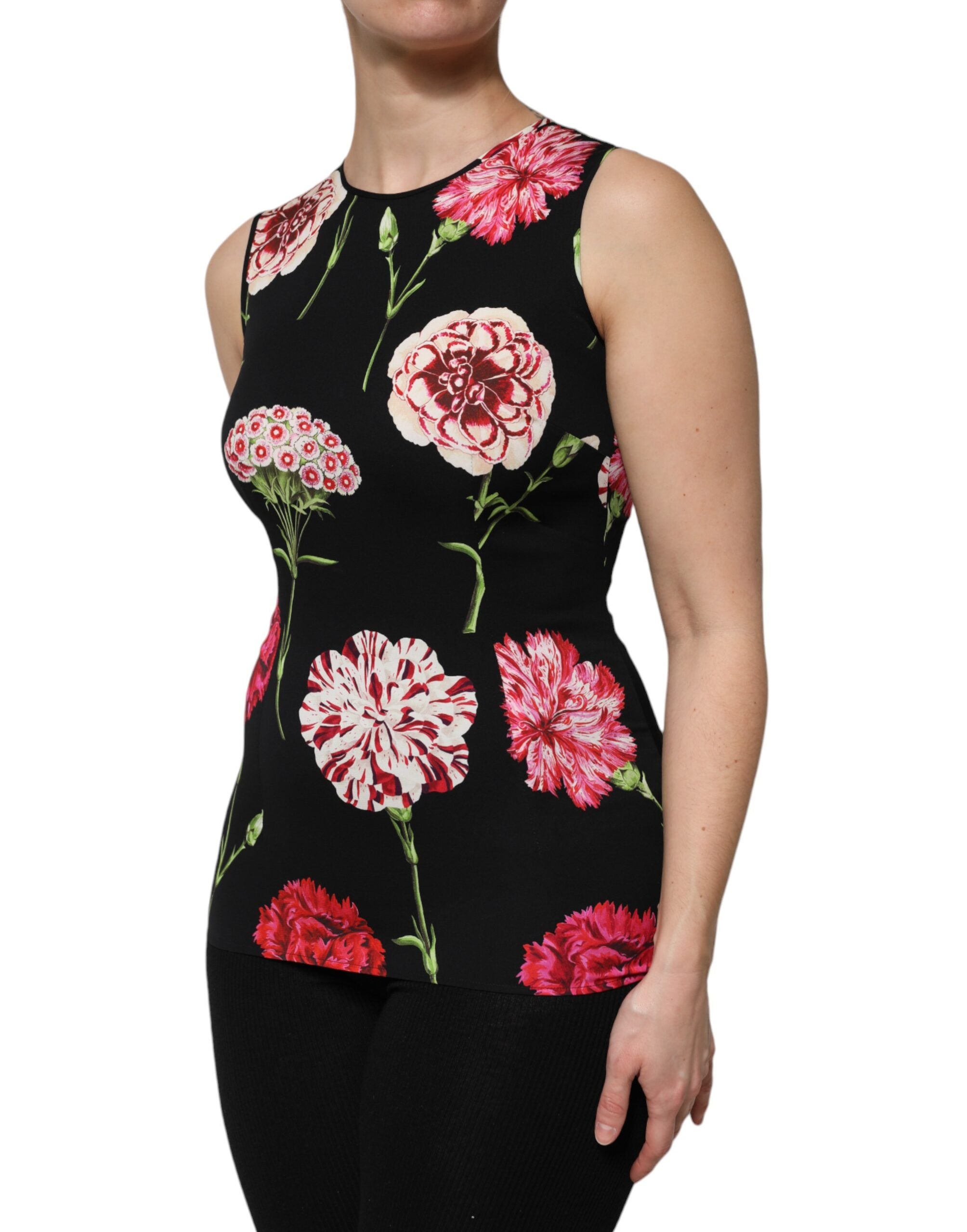 New Dolce & Gabbana Black Floral Print Sleeveless Tank Blouse Top