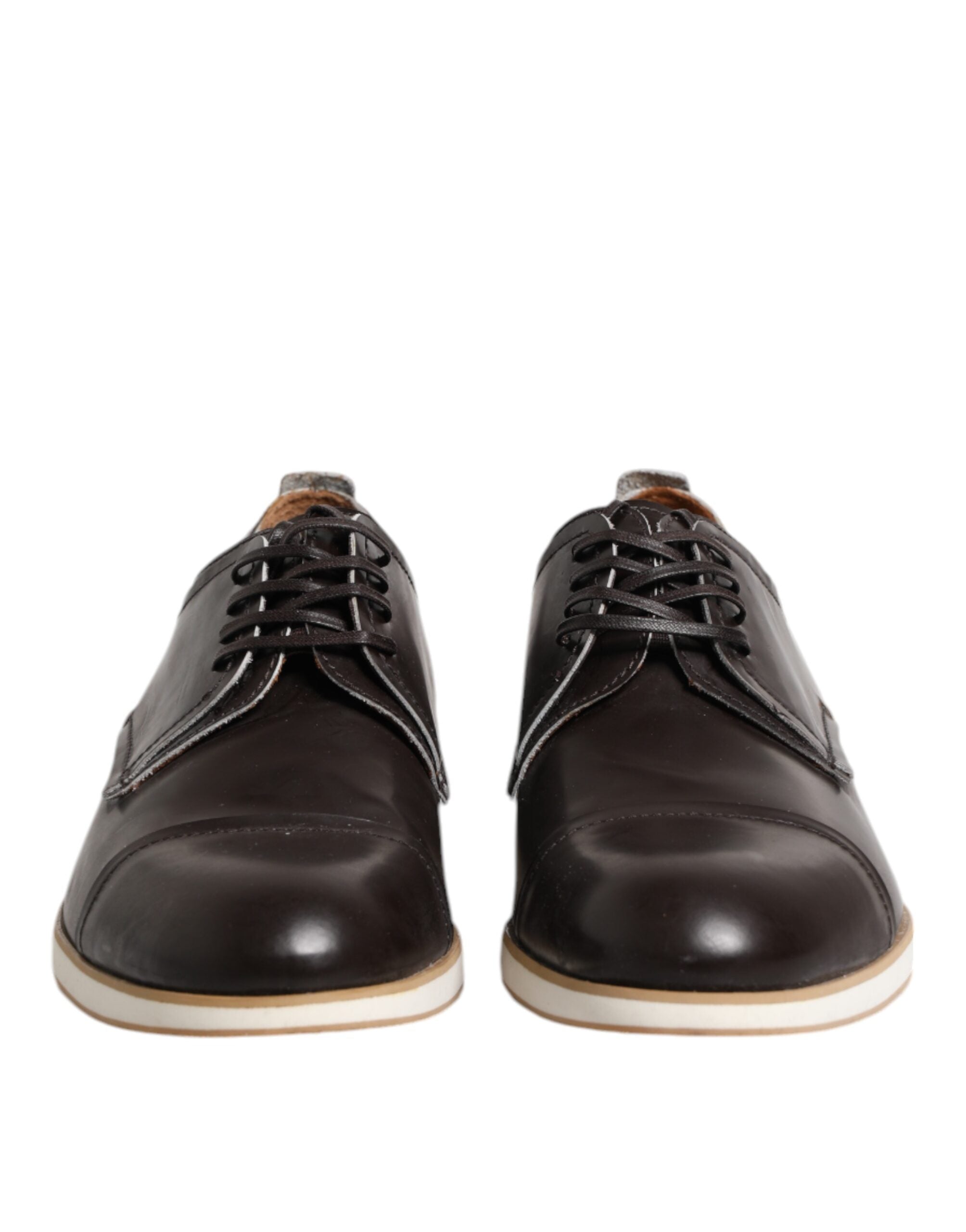 New Pollini Dark Brown Leather Derby Lace Up Dress Formal Shoes