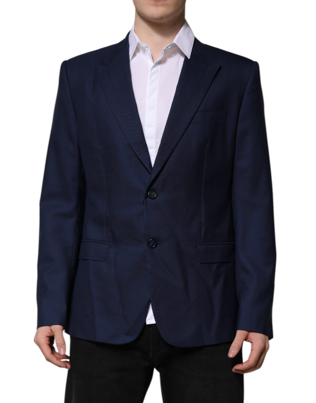 New Dolce & Gabbana Blue Wool Single Breasted Suit Coat Blazer