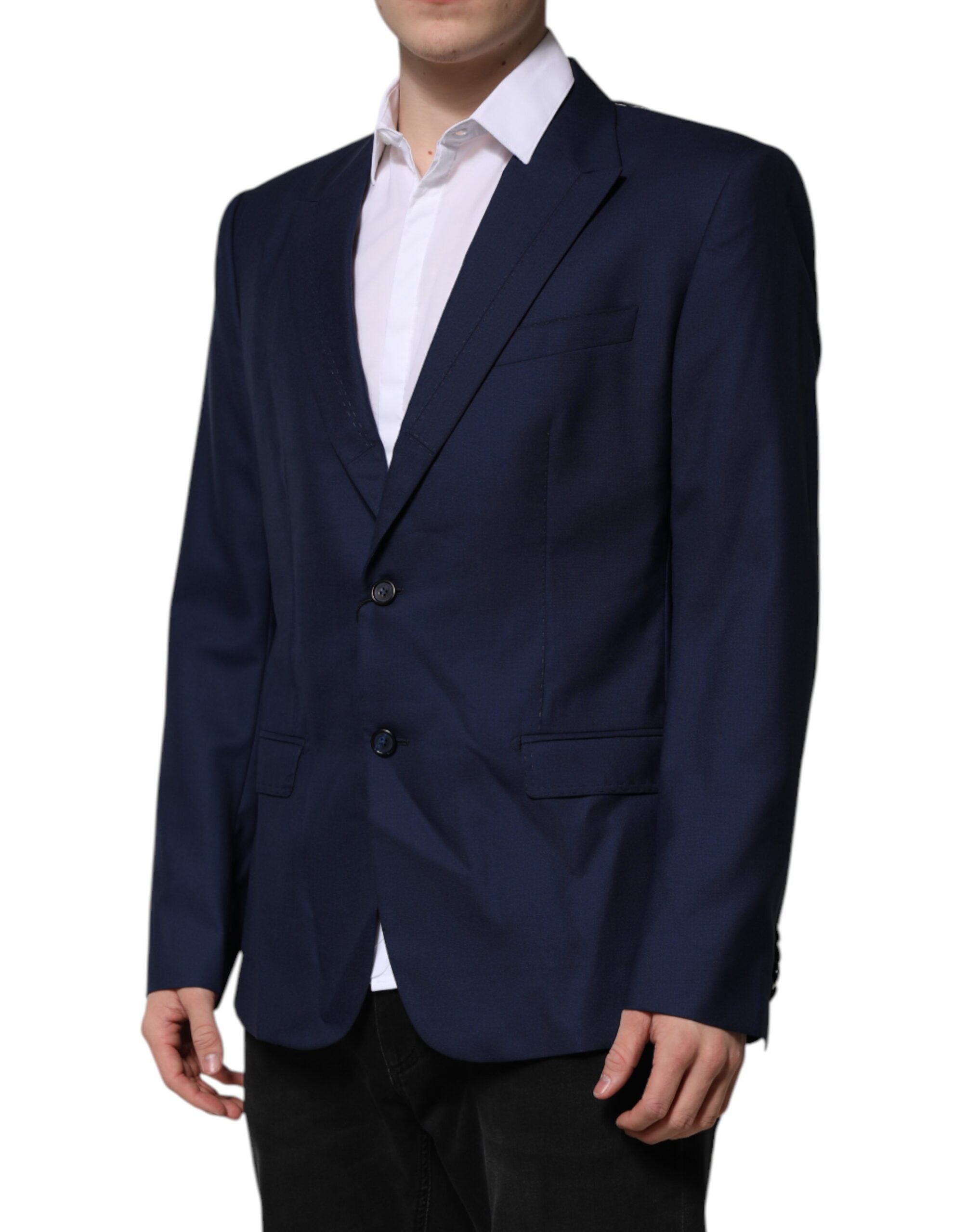New Dolce & Gabbana Blue Wool Single Breasted Suit Coat Blazer