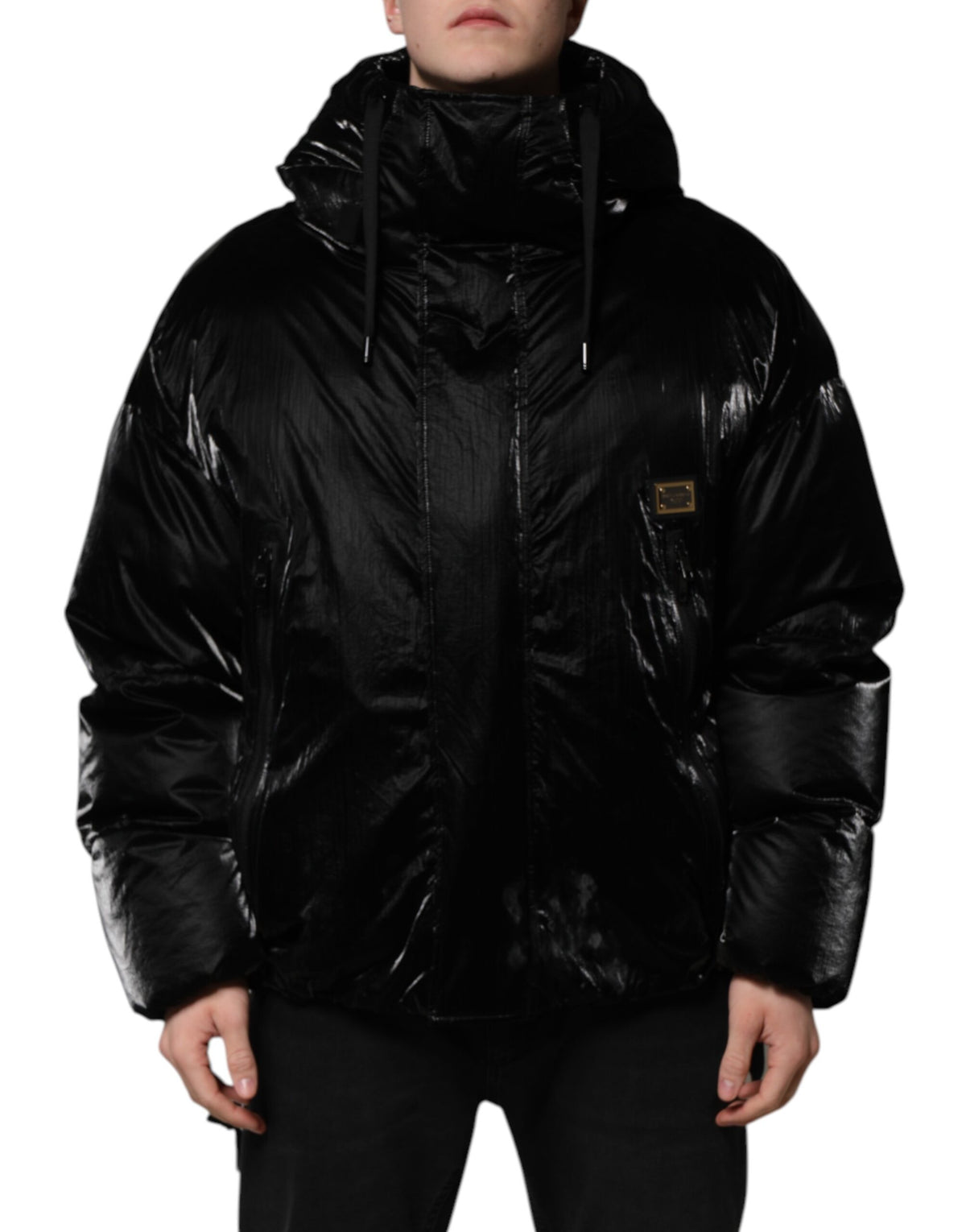 New Dolce & Gabbana Black Logo Full Zip Hooded Quilted Jacket