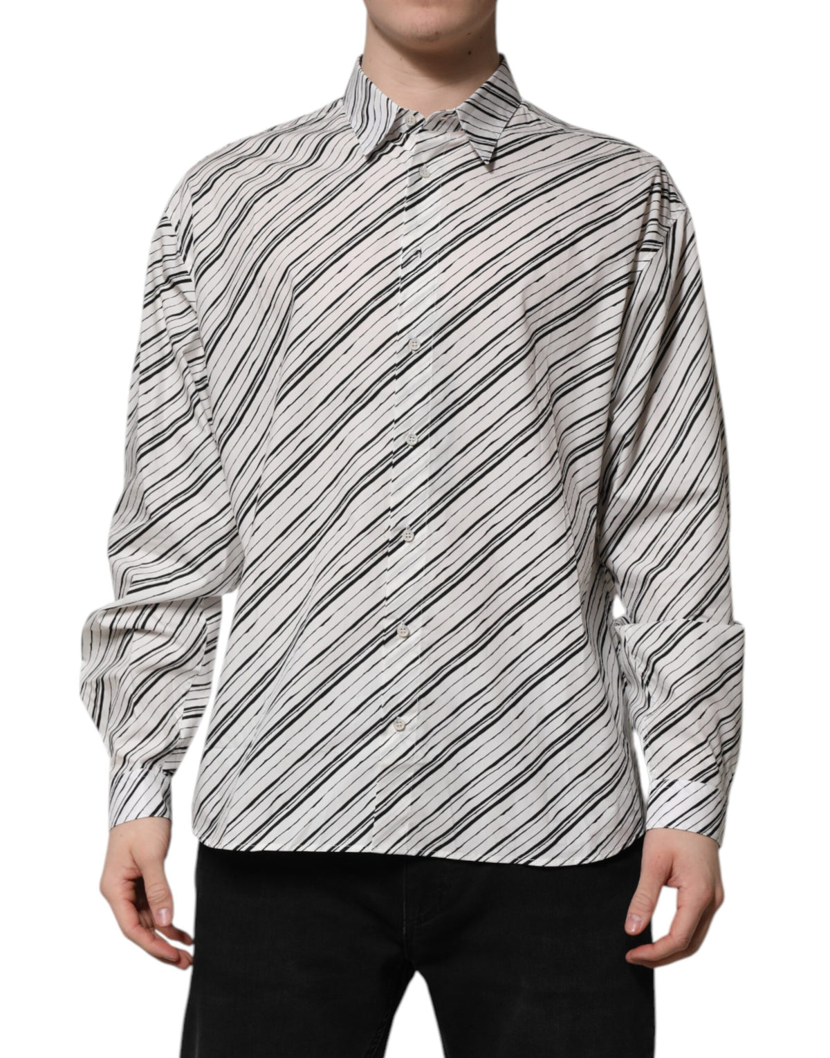 New Dolce & Gabbana White Striped Long Sleeves Men Formal Shirt