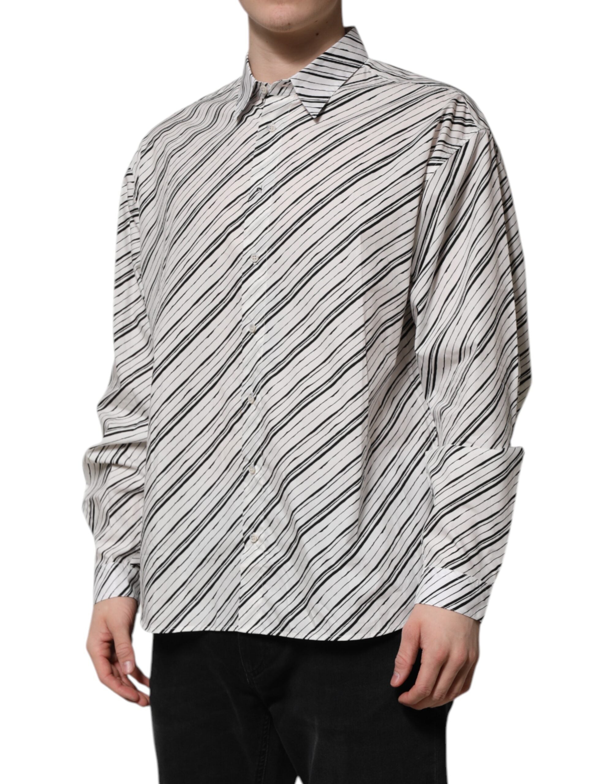 New Dolce & Gabbana White Striped Long Sleeves Men Formal Shirt