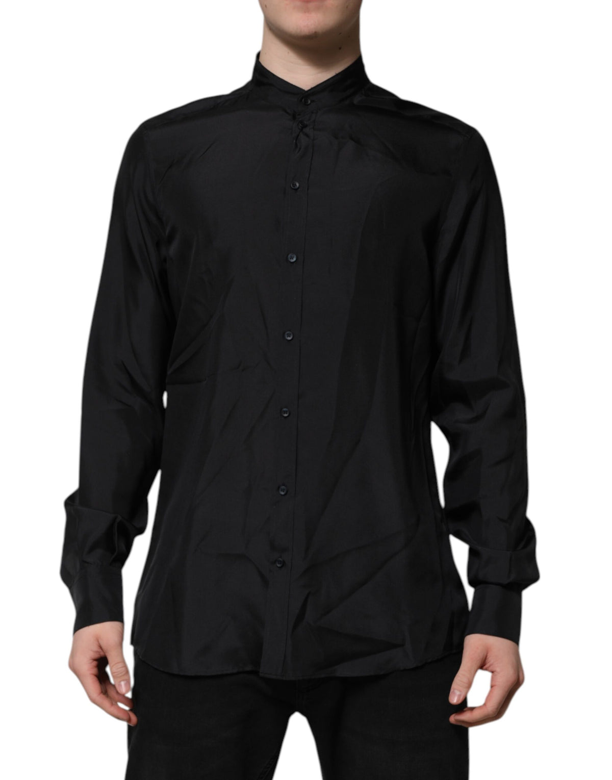 New Dolce & Gabbana Dark Blue Silk MARTINI Men Formal Dress Shirt