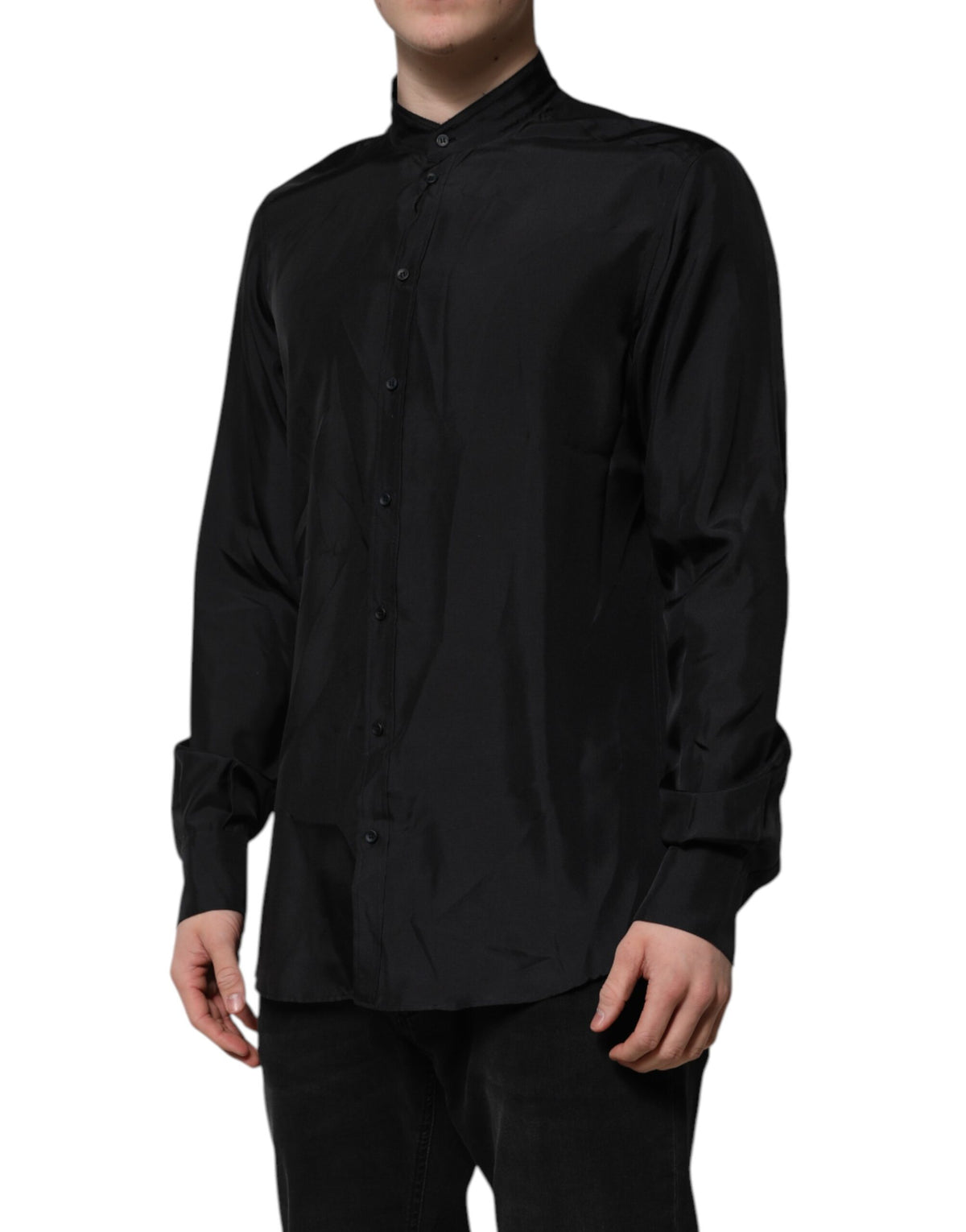 New Dolce & Gabbana Dark Blue Silk MARTINI Men Formal Dress Shirt