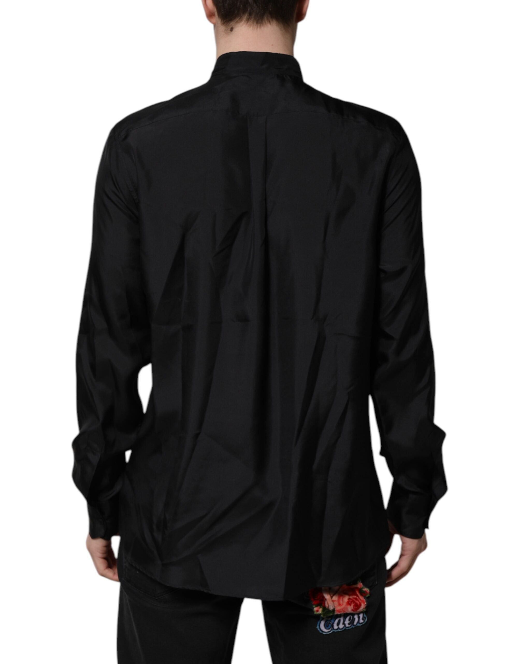 New Dolce & Gabbana Dark Blue Silk MARTINI Men Formal Dress Shirt
