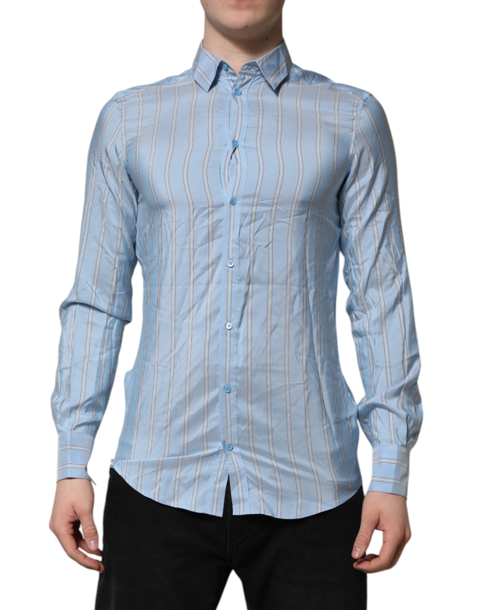Dolce & Gabbana Blue Striped MARTINI Long Sleeves Dress Shirt