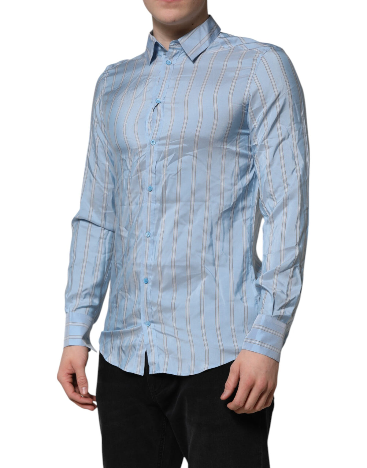 Dolce & Gabbana Blue Striped MARTINI Long Sleeves Dress Shirt