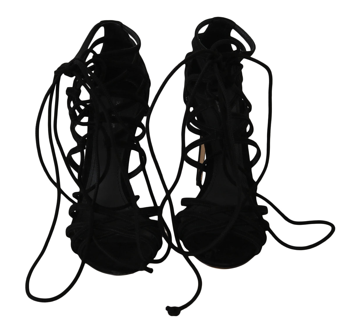 New Dolce & Gabbana Black Suede Strap Stilettos Sandals