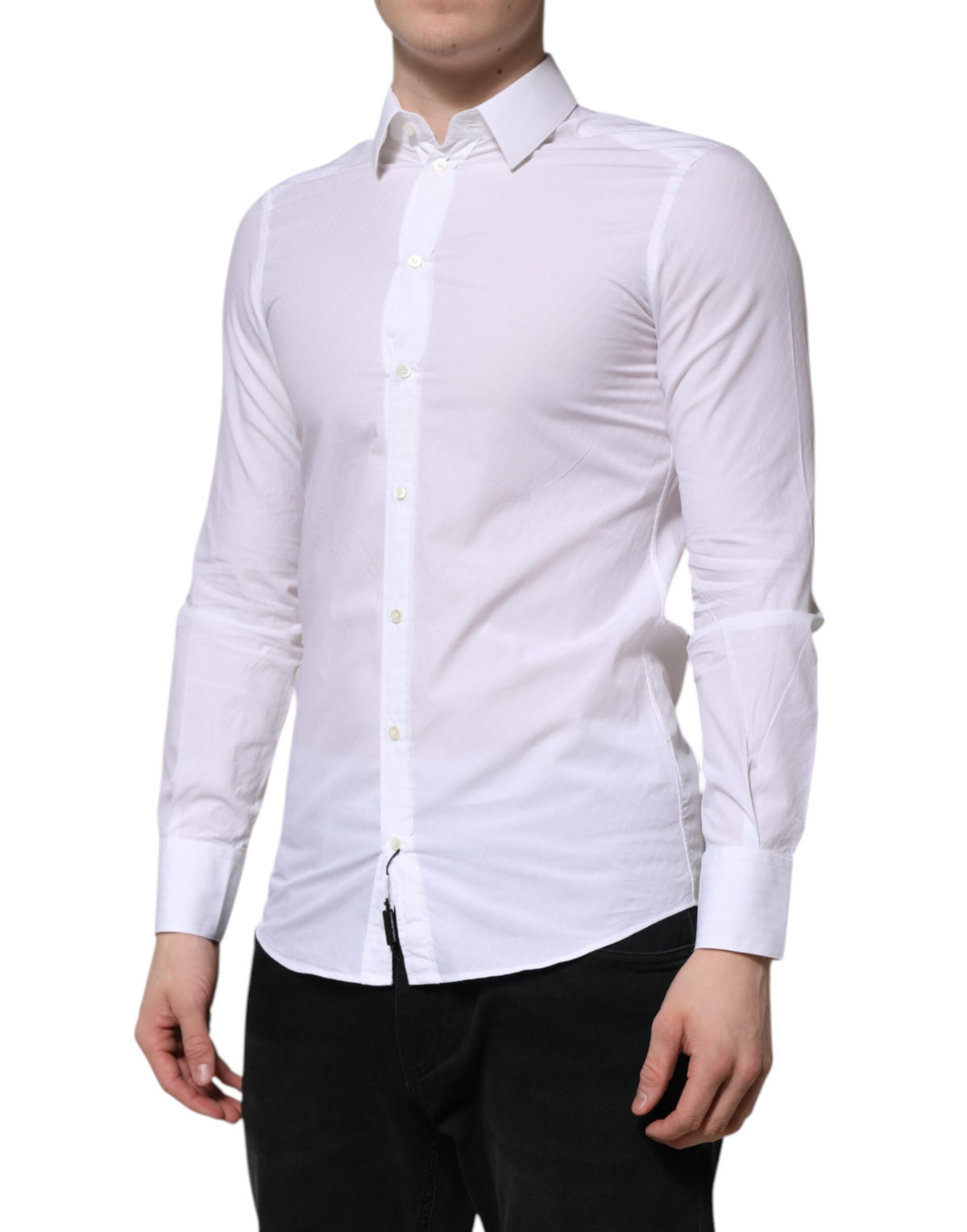 New Dolce & Gabbana White Cotton MARTINI Long Sleeve Dress Shirt