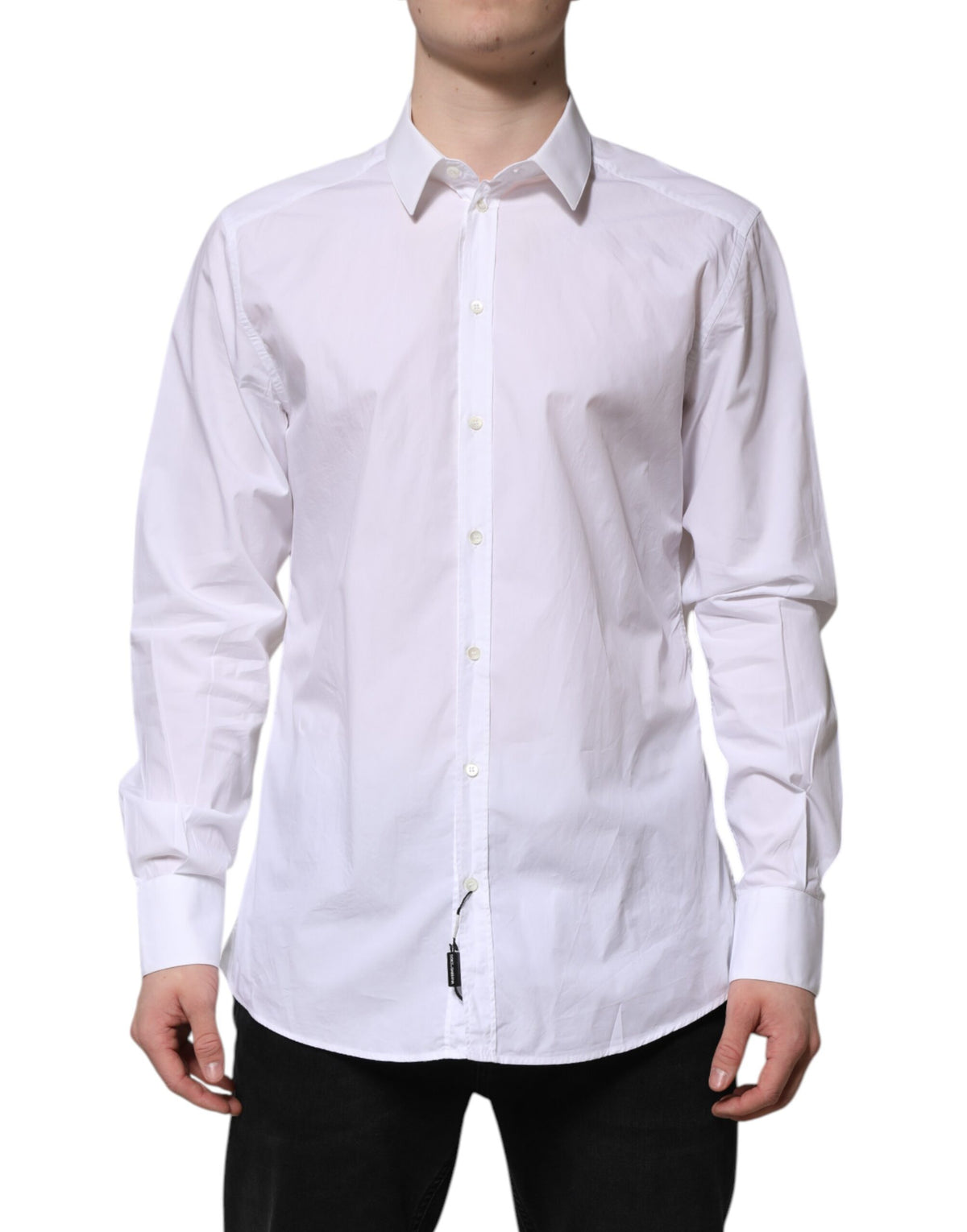 New Dolce & Gabbana White Cotton GOLD Long Sleeves Dress Shirt