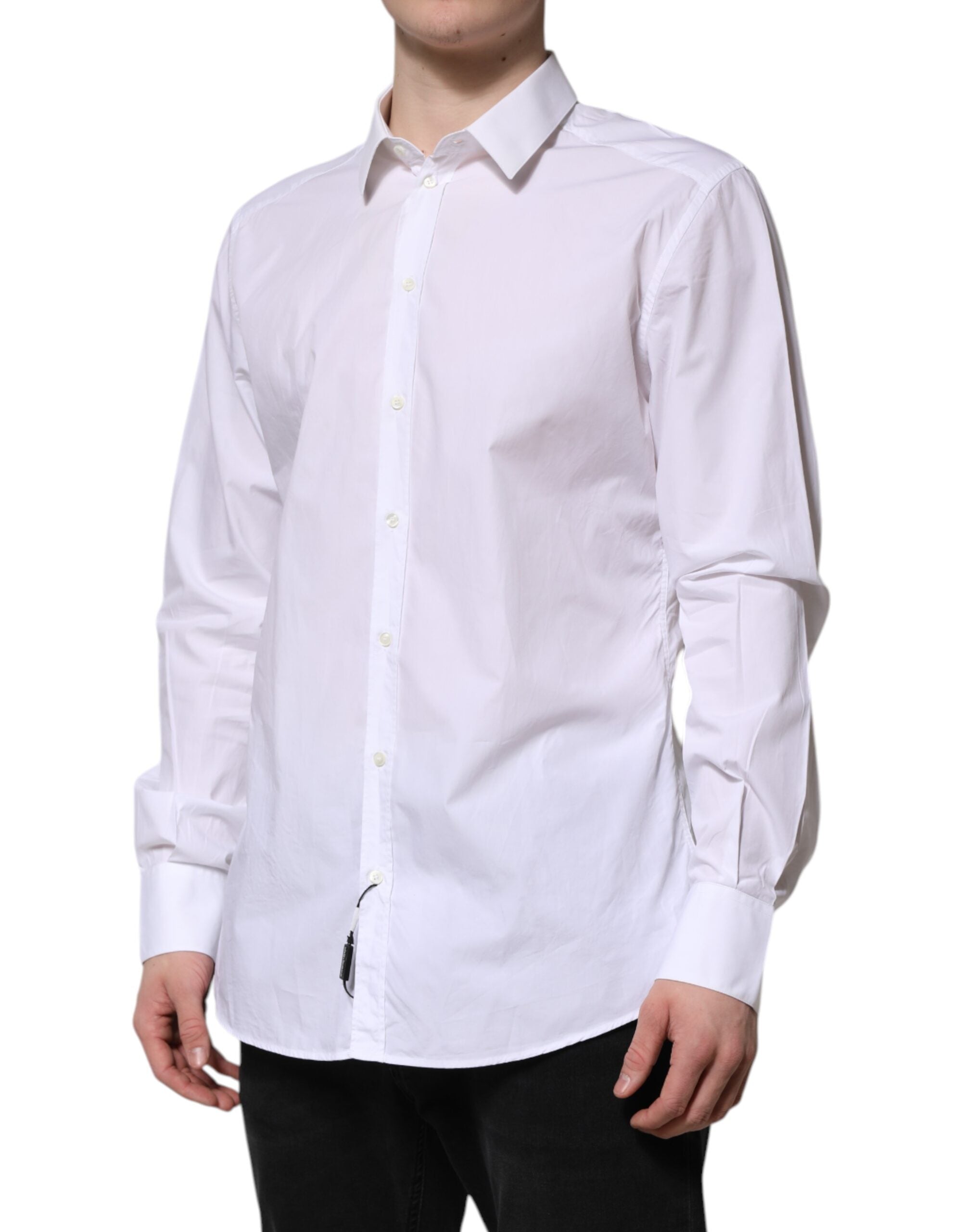 New Dolce & Gabbana White Cotton GOLD Long Sleeves Dress Shirt