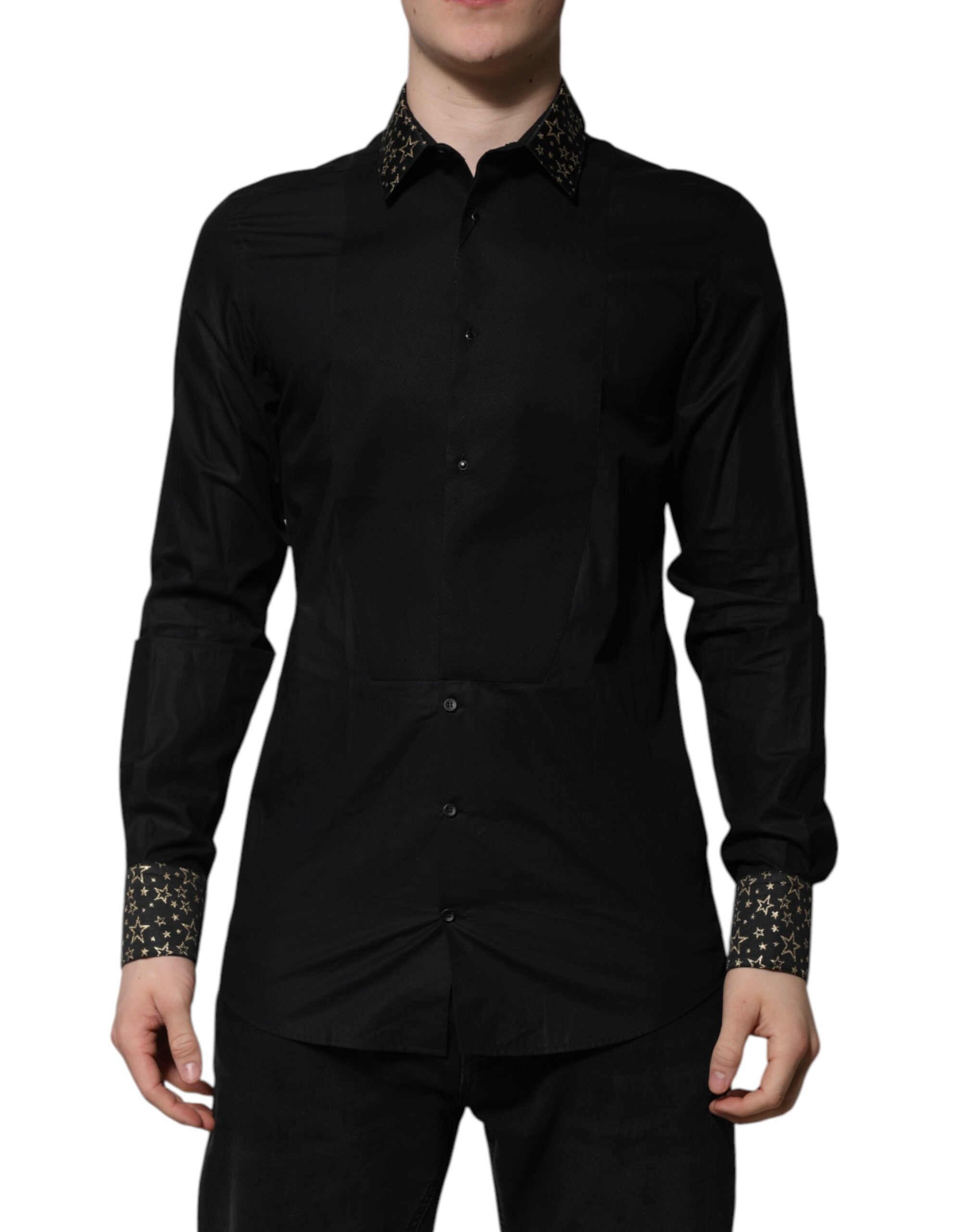 Dolce & Gabbana Black Cotton GOLD Long Sleeves Dress Shirt