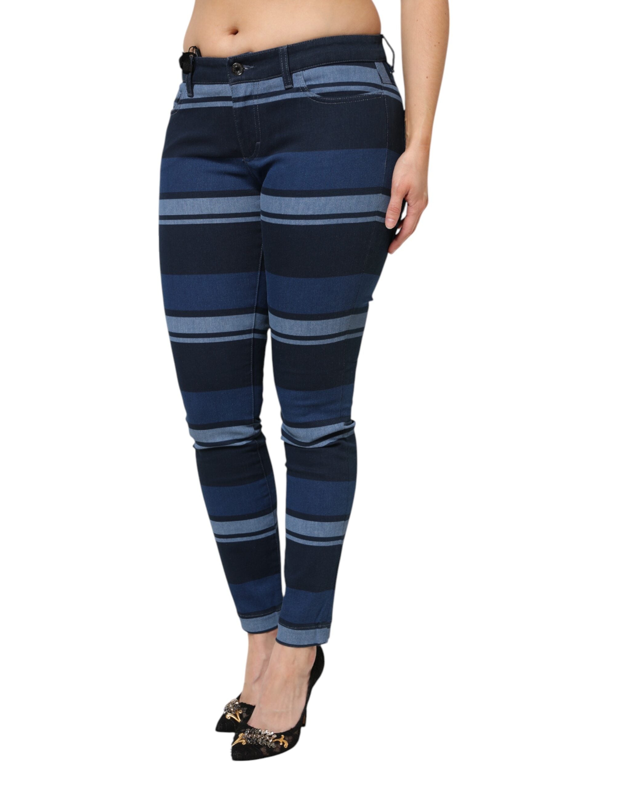 New Dolce & Gabbana Blue Striped Cotton Stretch Denim Jeans