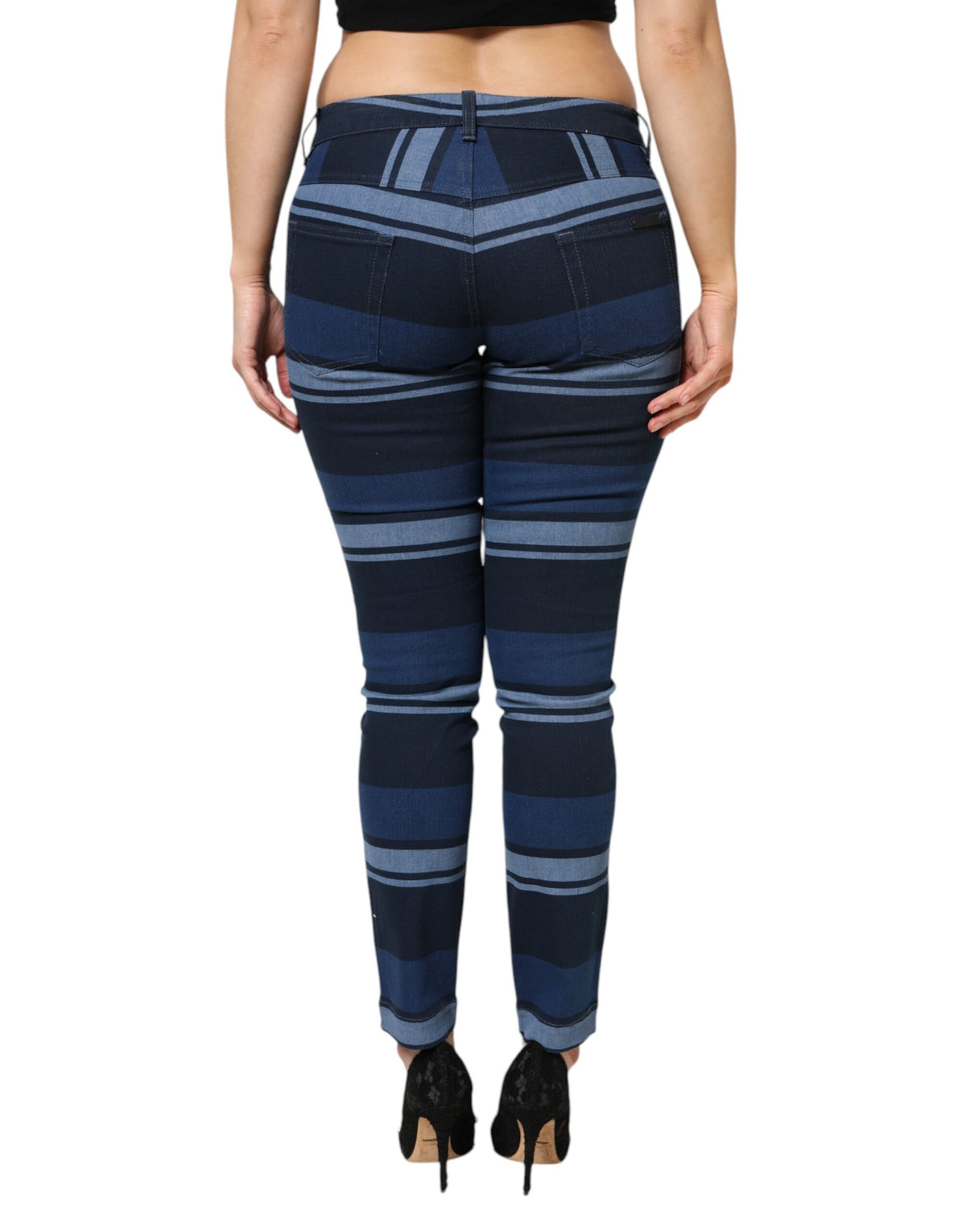 New Dolce & Gabbana Blue Striped Cotton Stretch Denim Jeans